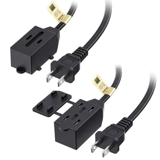 [UL Listed] Cable Matters 2-Pack 16 AWG 2 Prong Long Extension Cord 15 ft, 13A 3-Outlet Extension Cords with Tamper Guard, 13 Amp, 1625 Watts, Black