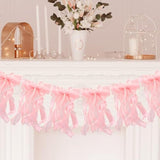 Pink Bow Garland Banner For Baby Shower - Double Layer Fishtail Yarn Ribbon Banner For Coquette Birthday Party Decor, Girls Yard Garland Decor, She Tied The Knot Bridal Shower, Ready To Hang