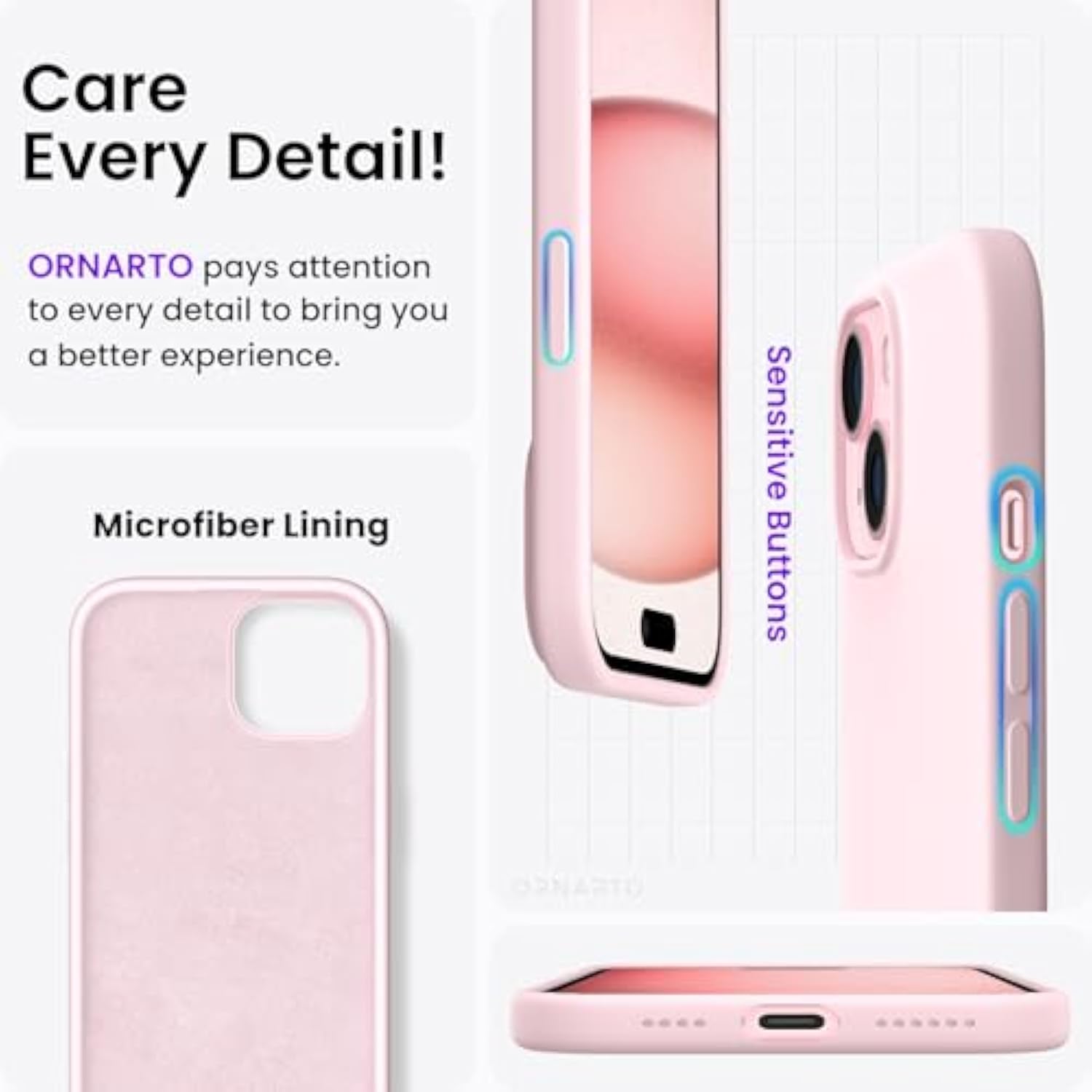 iPhone 15 Plus Slim 3-Layer Silicone Case Pink Anti-Scratch