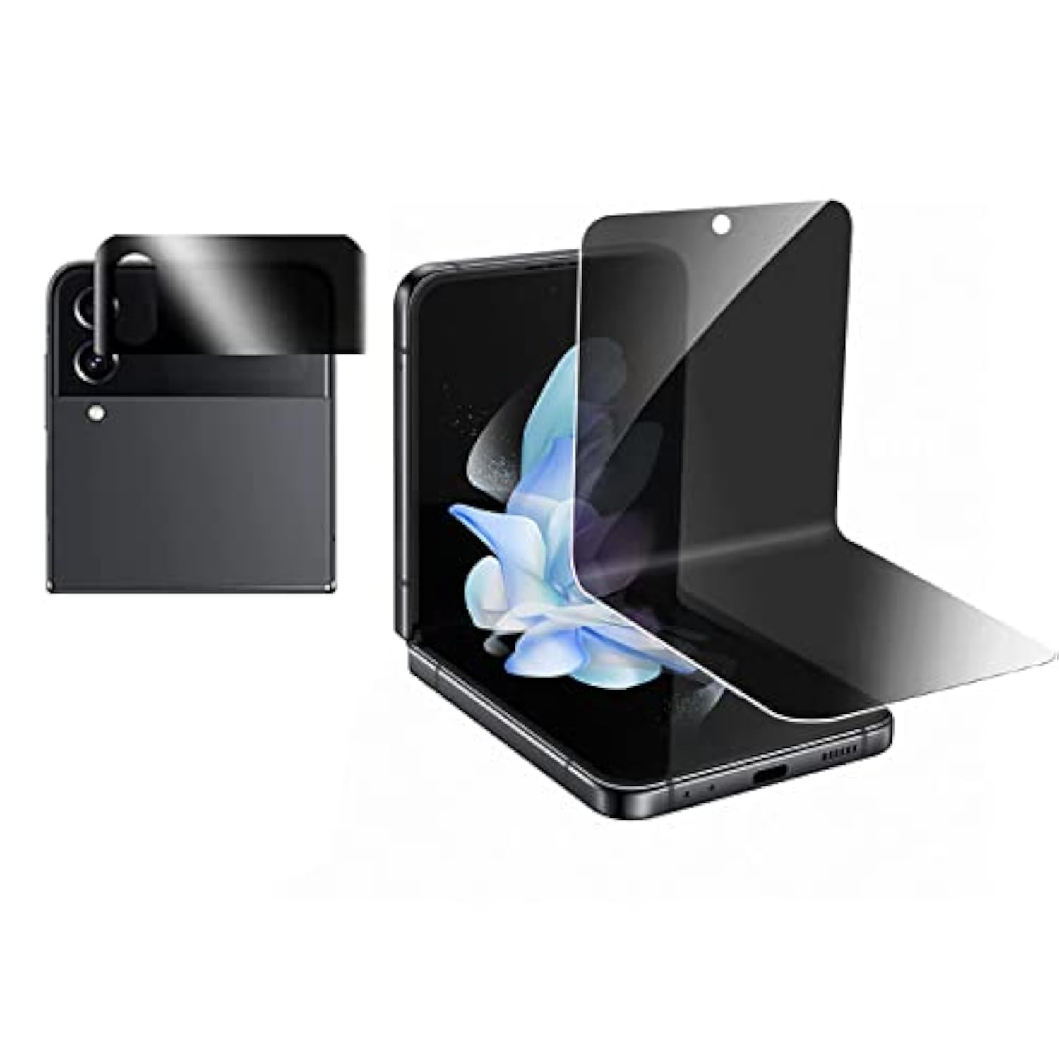 Anti-Spy Inner Screen Protector Designed For Samsung Galaxy Z Flip 4 5G 2022 And Privacy Outer Screen Protector Soft Anti-Scratch Film Anti-Peeping Full Glue