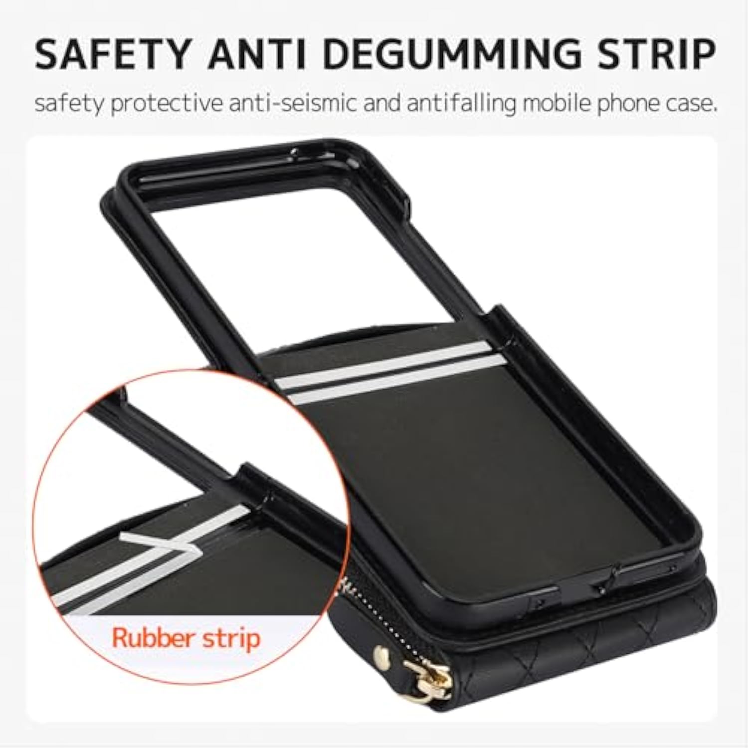 Compatible For Motorola Razr 2024 Case With Card Holder,Wallet Phone Cover For Moto Razr 2024 Leather Wristlet Finger Loop Case With Detachable Strap For Moto Razr 50 Black