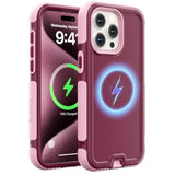 For Iphone 15 Pro Max Case, Compatible With Magsafe,Heavy Duty Shockproof Protective Cover,Dual Layer Magnetic Phone Case,Anti-Scratch Anti-Fingerprint Matte Two-Tone Design,6.7",Purple Pink
