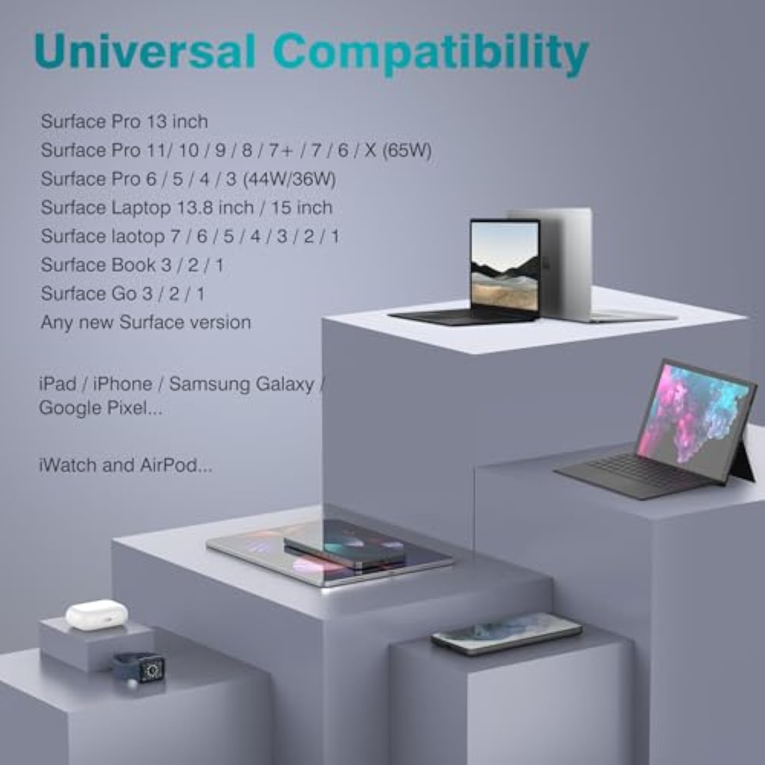 Surface Pro Charger For Microsoft Surface Pro 9, 8, 7+, 7, 6, 5, 4, X, Windows