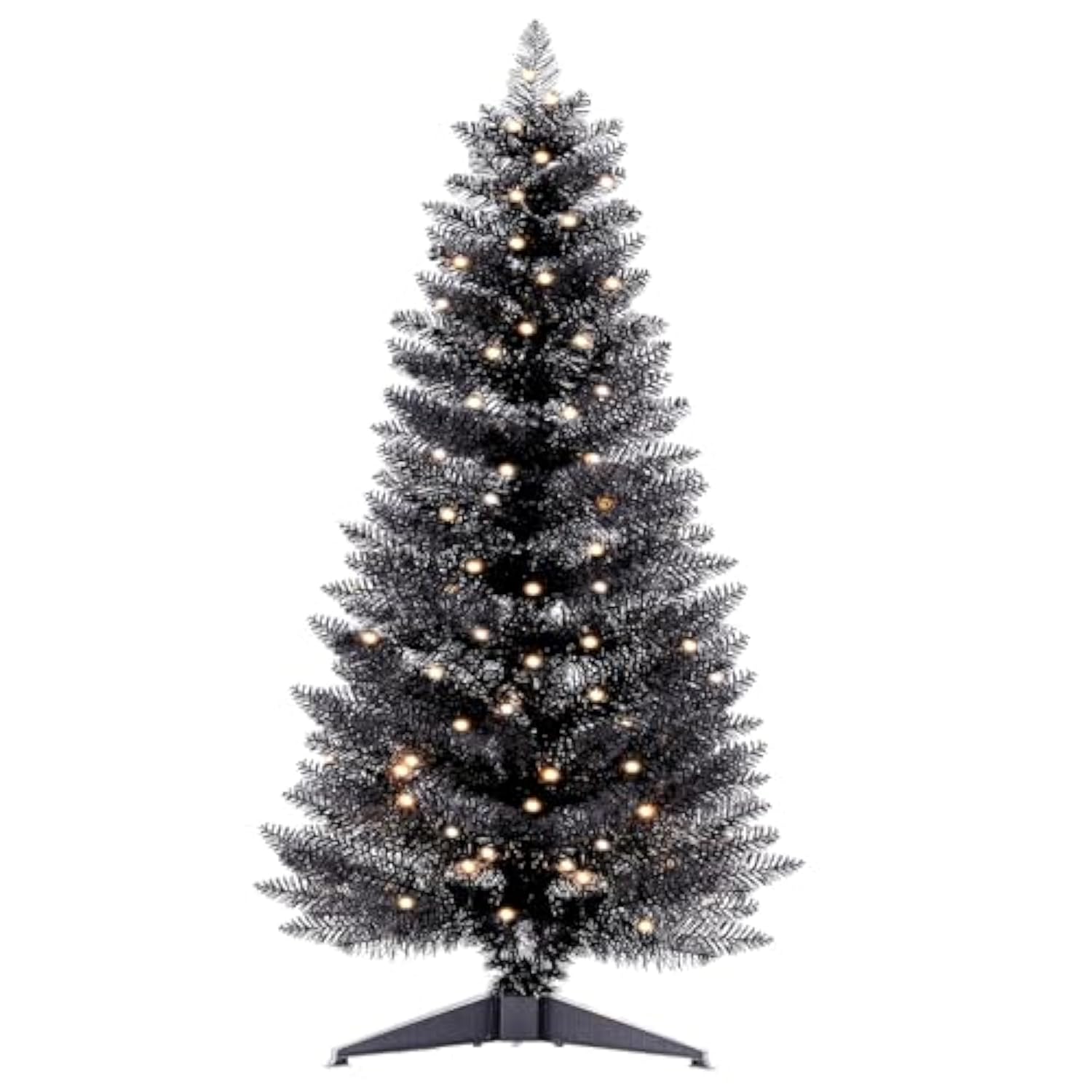 4Ft Lighted Halloween Black Christmas Tree, Artificial Christmas Tree With Lights,Small Snowy Artificial Xmas Tree For Home, Mini Table Tree Not Pre Lite,Shops And Holiday Decoration