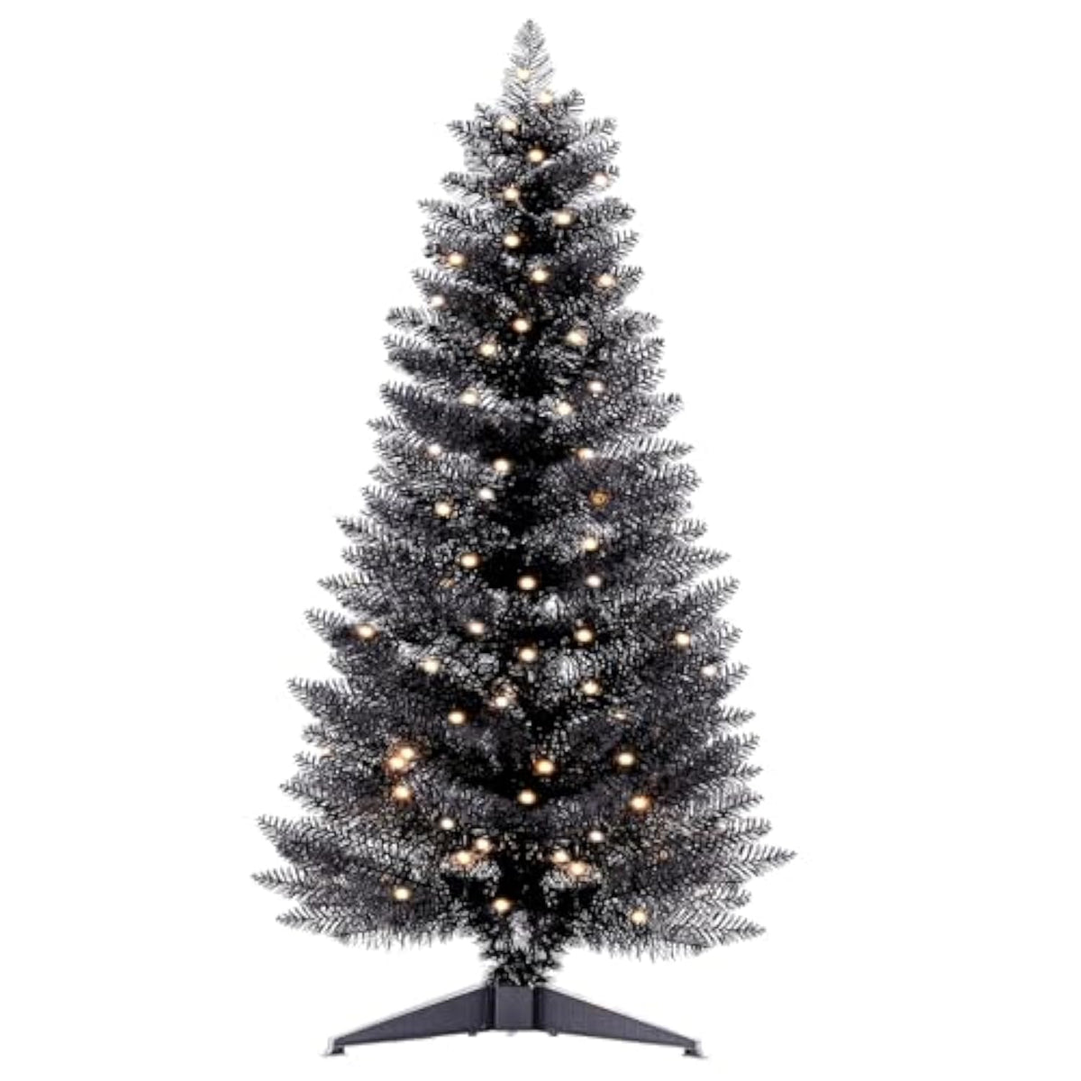4Ft Lighted Halloween Black Christmas Tree, Artificial Christmas Tree With Lights,Small Snowy Artificial Xmas Tree For Home, Mini Table Tree Not Pre Lite,Shops And Holiday Decoration