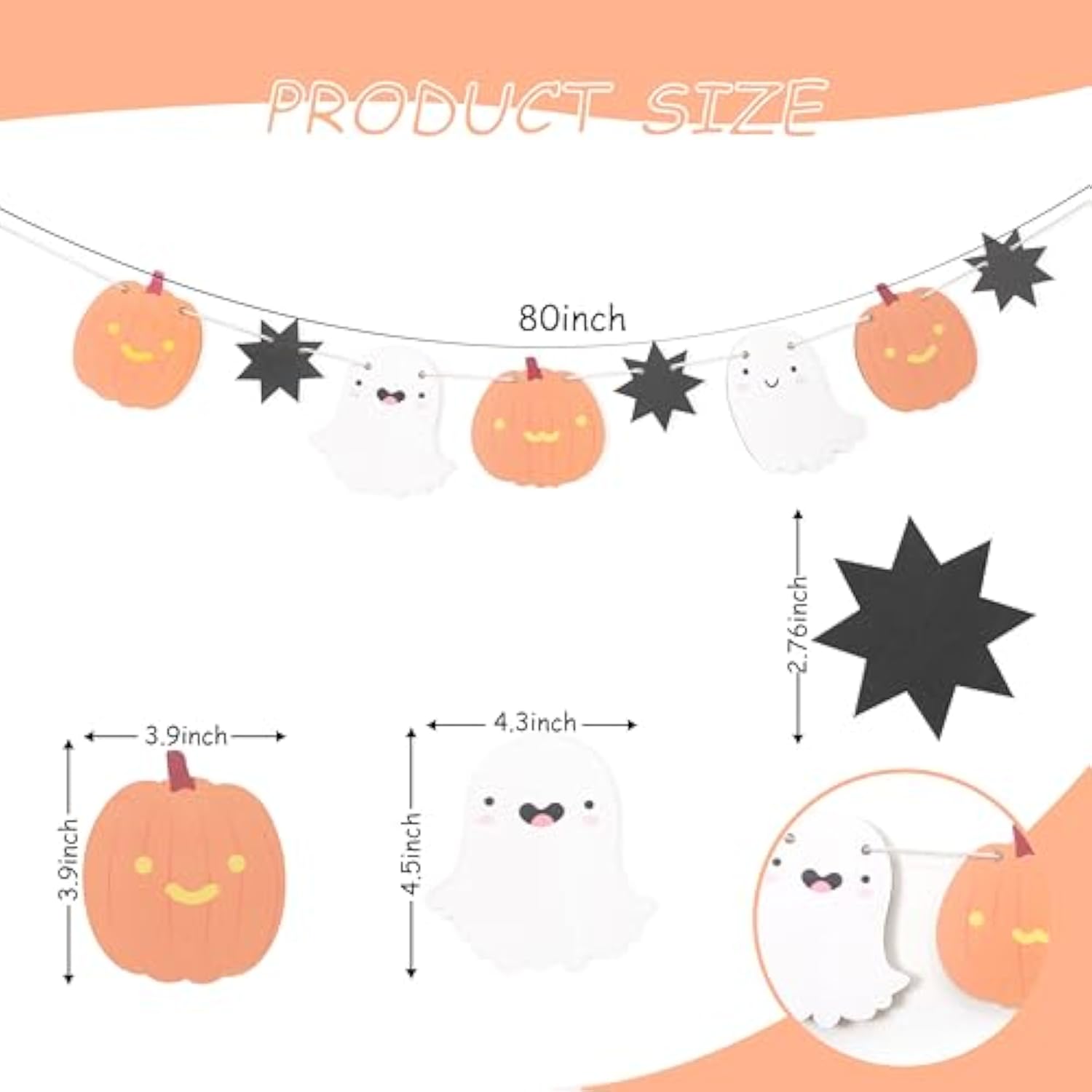 Halloween Pumpkin Ghost Banner Cute Garland Wood Bead Fireplace Party Decor