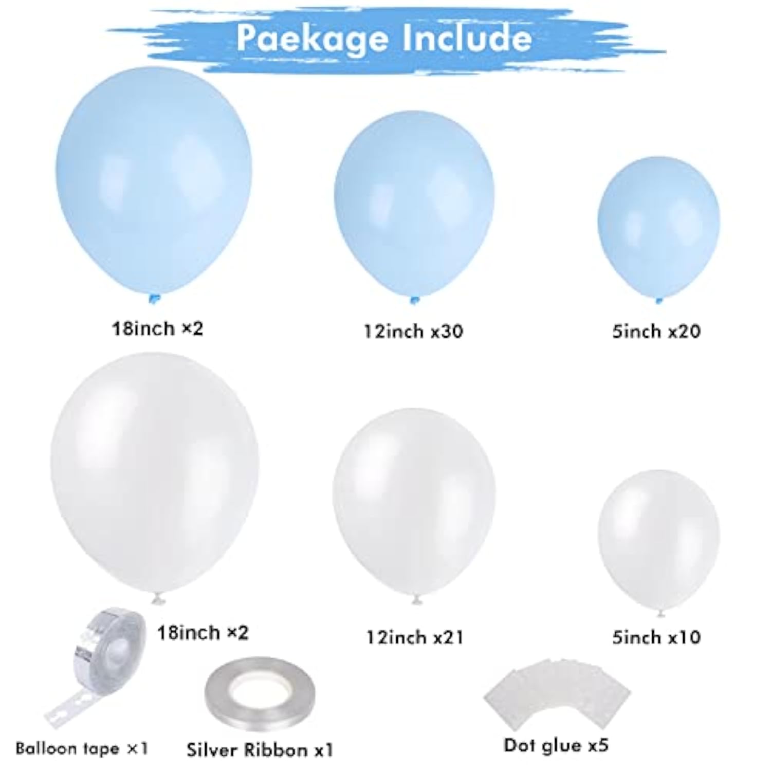 Blue And White Balloons, Light Blue White Balloon Garland Arch Kit, 84