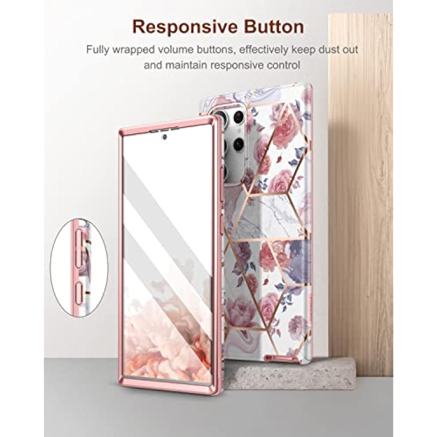 For Samsung Galaxy S22 Ultra Case, Built-In Screen Protector For Samsung S22 Ultra 5G Case Full Body Protection Shockproof Rugged Bumper Silicone Phone Protective Cover 6.8 Inch - Rose Marble