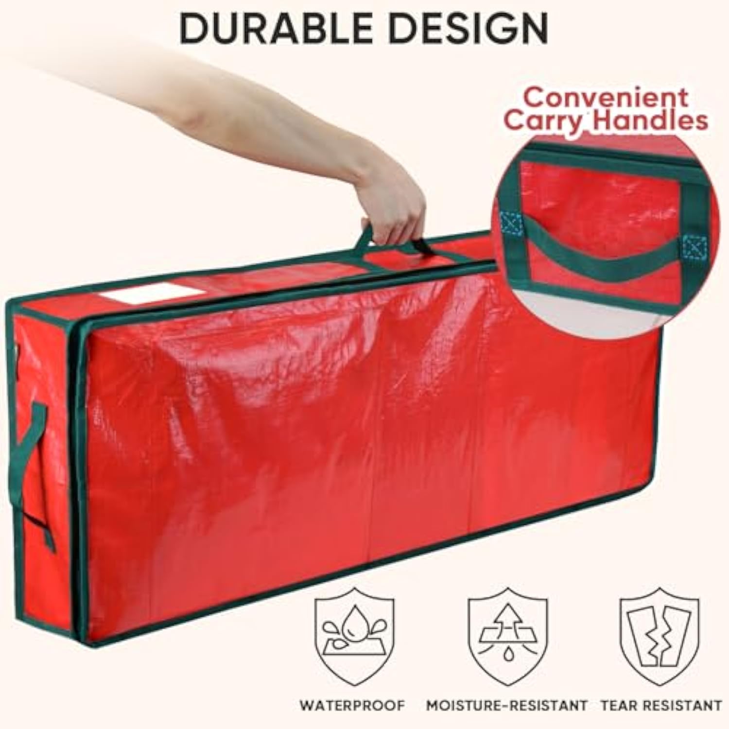 Soft Christmas Wrapping Paper Storage Bag, 40" Durable Pe Gift Wrap Storage Bag With Flexible Partitions And Pockets For Ribbon, Accessories (Red)