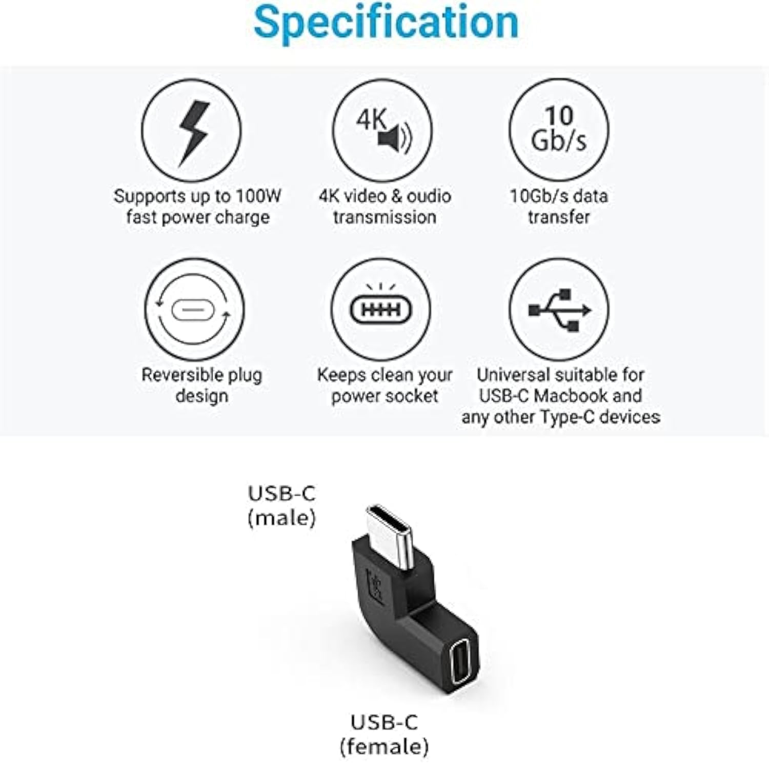 90 Degree Type Usb C Adapter, 2 Pack Usb C To Usb-C Fast Charger And Transfer
