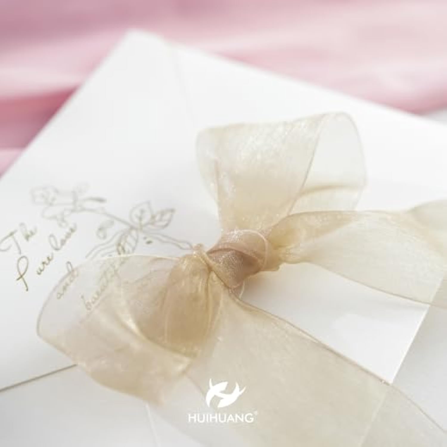 2 Rolls Shimmer Sheer Organza Ribbon 1-1/2 Inch Champagne Chiffon Fabr