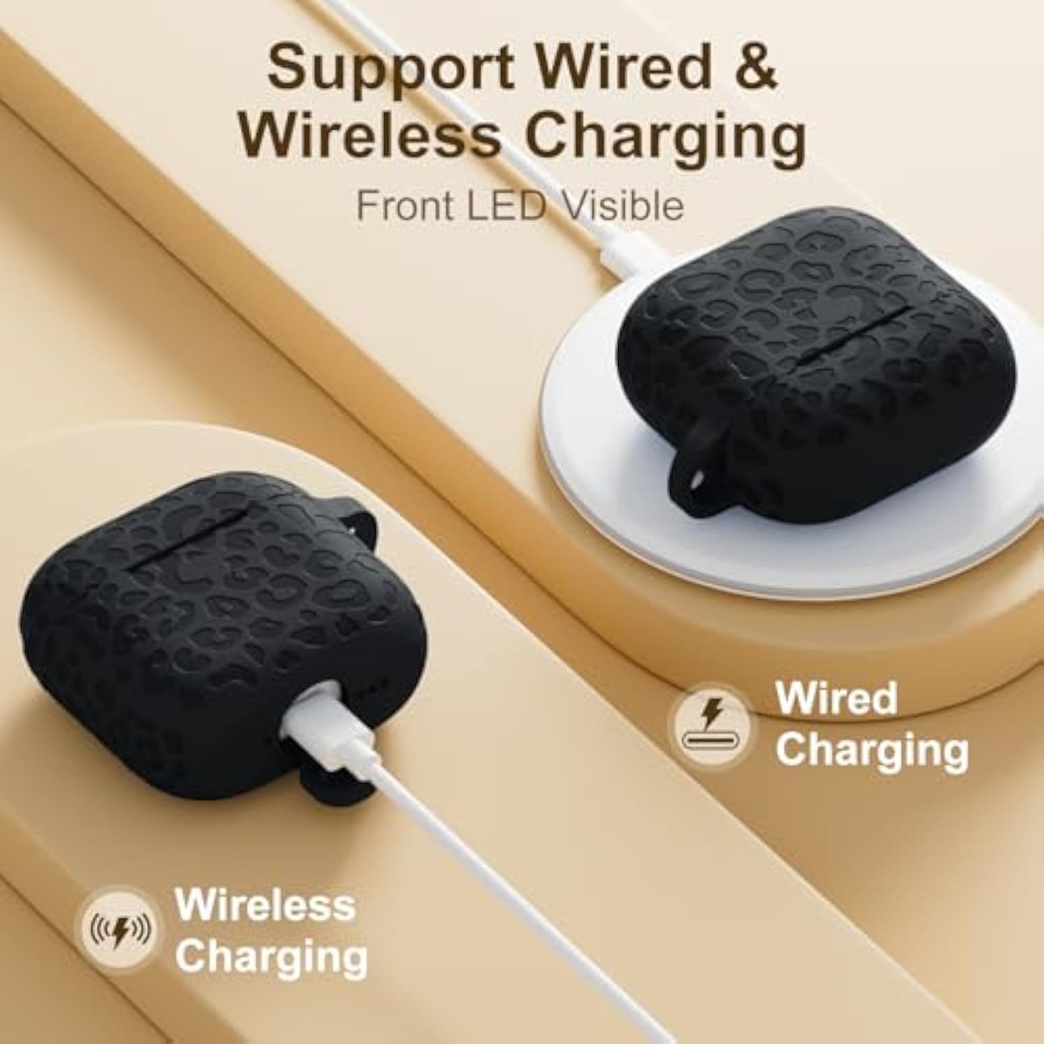 Leopard Engraved For Airpods 4 Case Cover 2024,Soft Silicone Protective Case Compatible With Apple Airpods 4Th Generation Case For Women,Cute Airpod 4 Case Accessories With Keychain (Black)