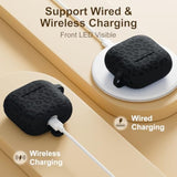 Leopard Engraved Soft Silicone Protective Case for Apple AirPods 4th Generation Case, Compatible with AirPods 4 Case, Cute AirPod 4 Case Accessories with Keychain, Black