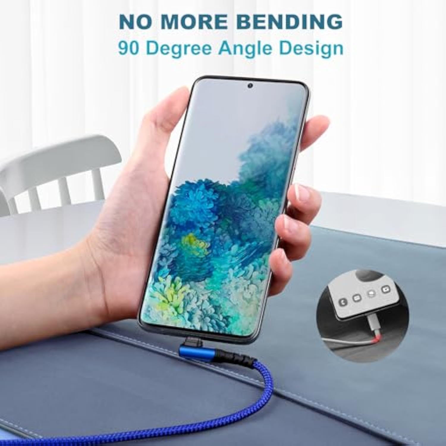 Usb C Cable 10Ft, 4-Pack Long Braided Usb-A To Usb-C 90 Degree Right Angle Type C Fast Charging Android Cord For Samsung Galaxy S25 S24 S23 A16 A15, Google Pixel 9 8 7 (Red Blue Purple Green)