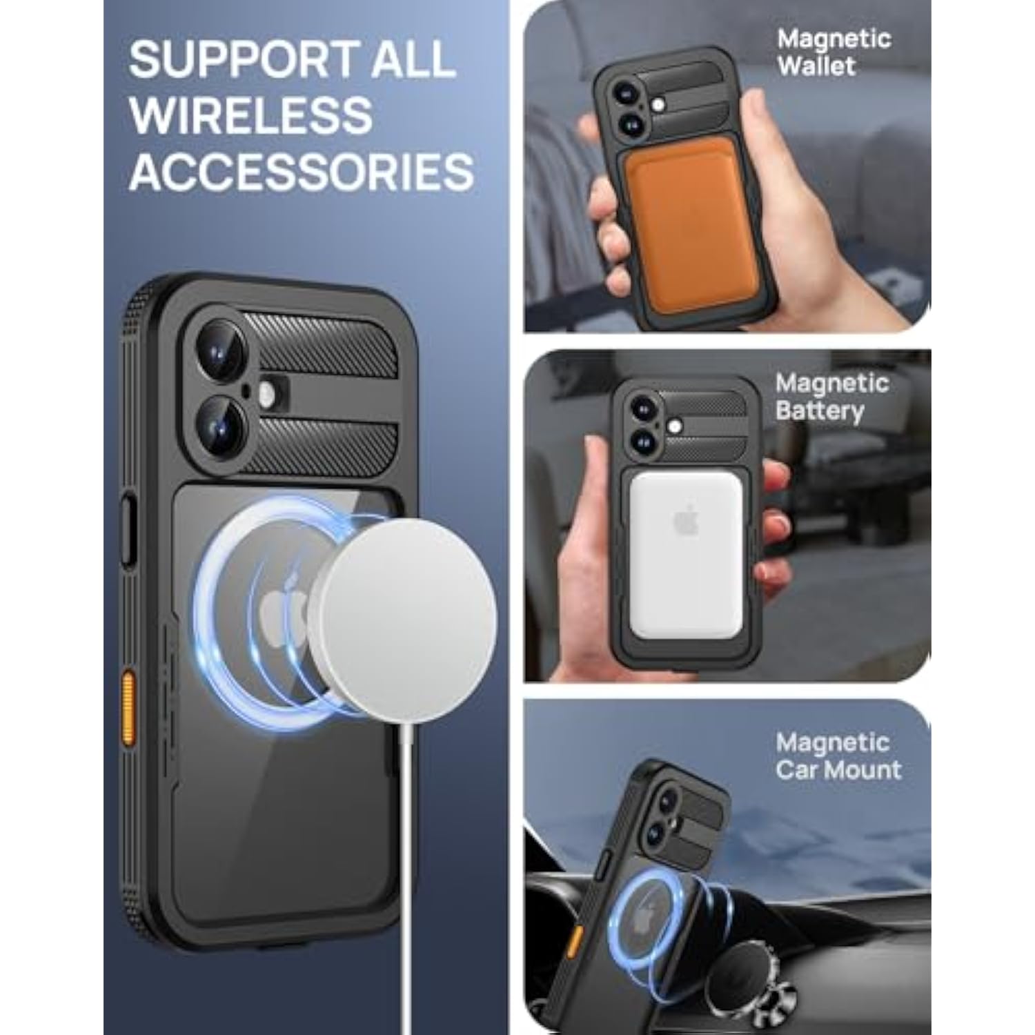 Magnetic For Iphone 17 Pro Max Case, Ip68 Waterproof Dustproof Case, [Compatible With Magsafe] [Built-In Screen Protector] Full Body Heavy Duty Rugged Phone Cover 6.9 Inch, Black/Clear