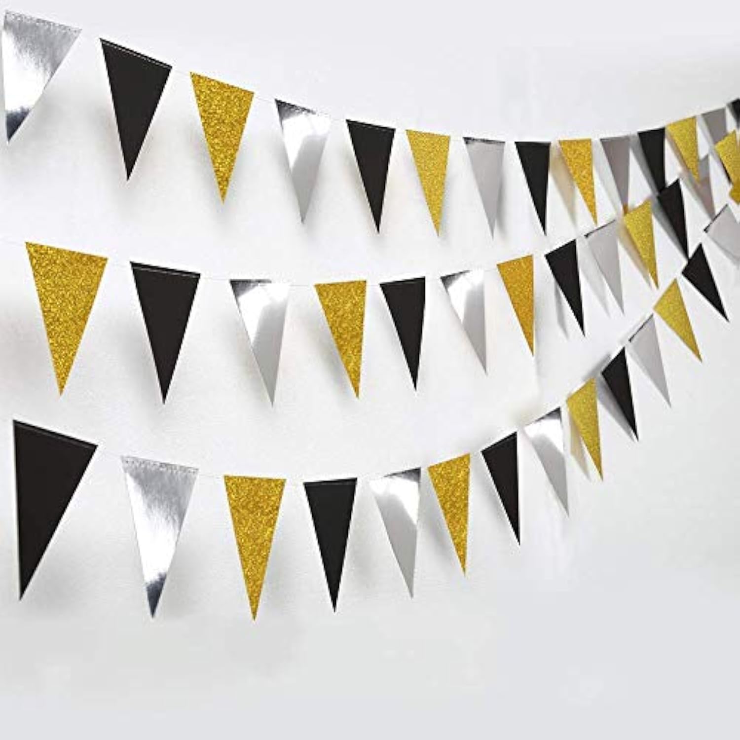 Decor 365 Gold Black Silver Vingage Triangle Flag Banner For Graduation Party Decorations Hanging Flag Decoration For Wedding/Birthday/Anniversary/Xmas Dance Prom Party Decor