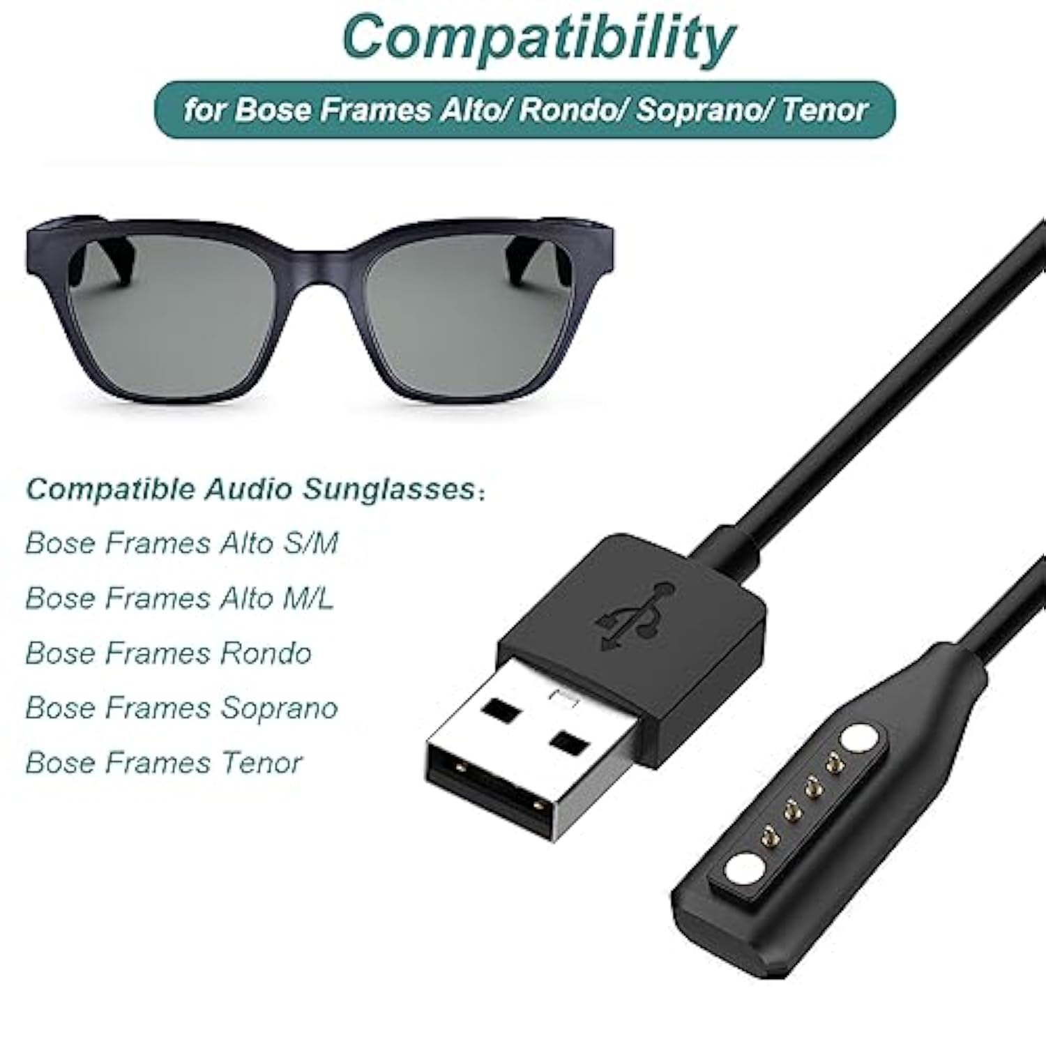 Charger For Bose Frames Alto/Rondo/Soprano/Tenor, Replacement Magnetic Usb Cha