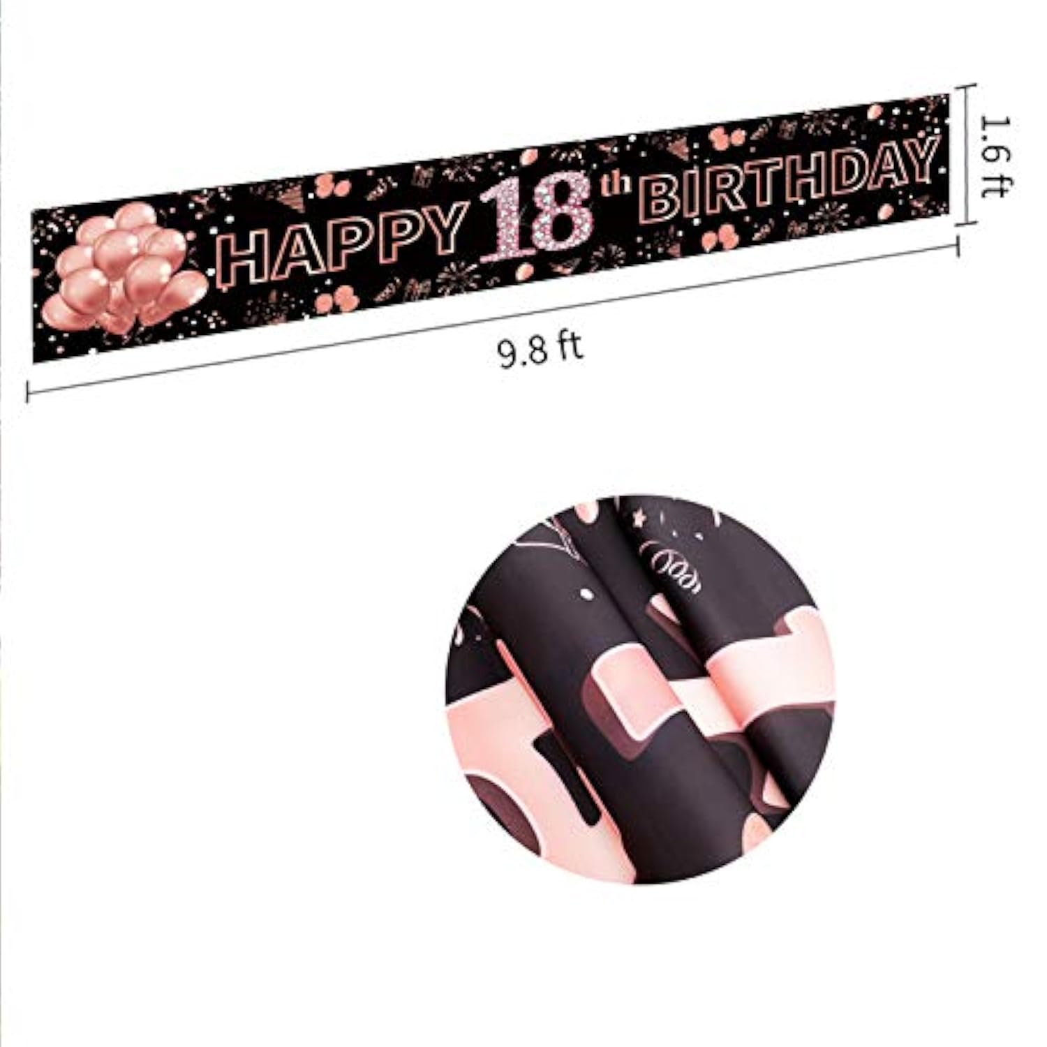 18th Birthday Decorations for Girls Rose Gold & Black Banner for 18 Year Old Party