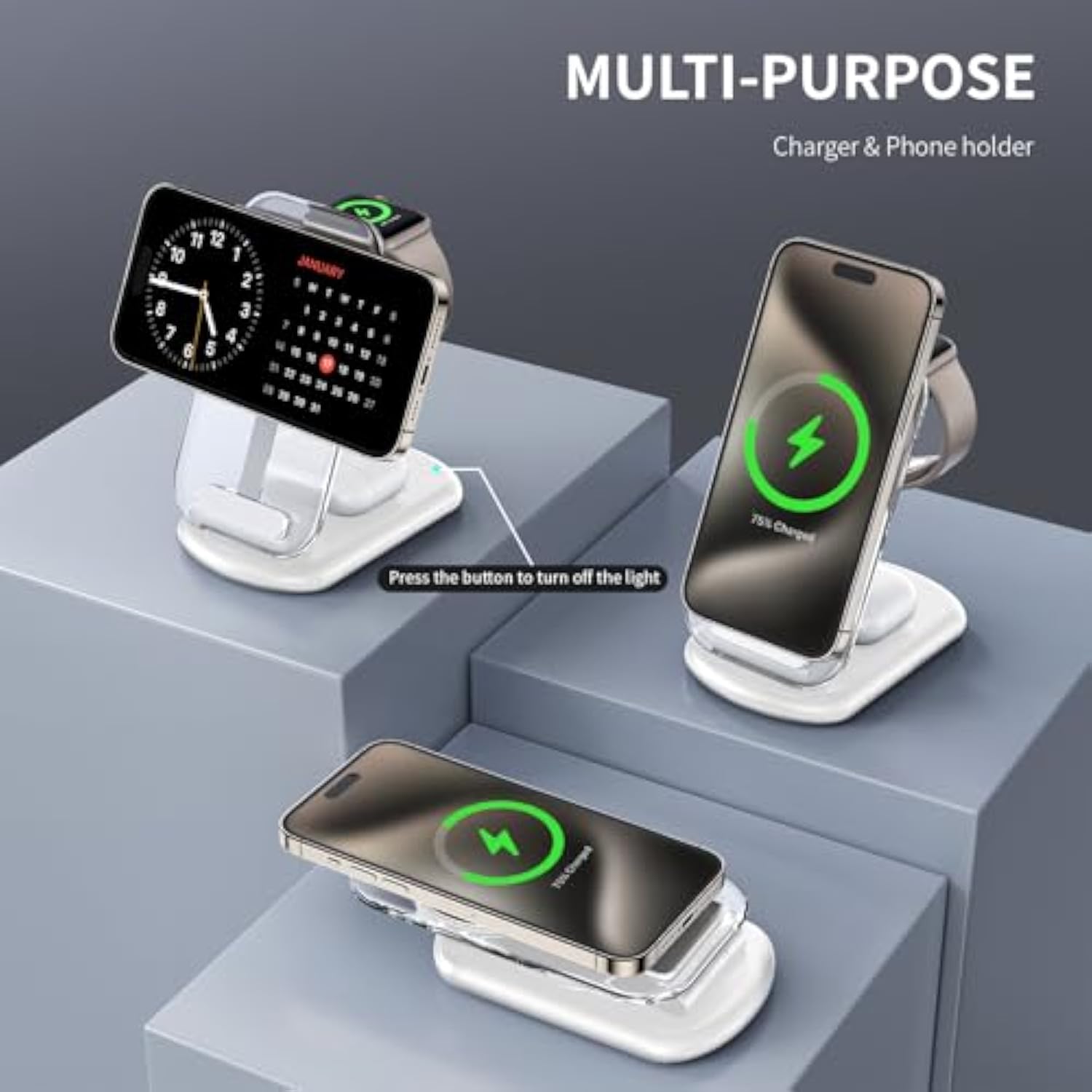 2025 Traveling Wireless Mag-Safe Fast Charging Station,Magnetic 3 In 1 Charger With Light For Iphone 16 15 14 13 12 Pro Max Plus,Apple Watch Series & Air Pods 4 3 2 Pro-Gifts For Wife & Husband(White)