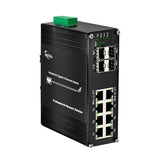 Industrial 12-Port Gigabit Poe+ Switch, 8×10/100/1000Base-T Rj45 Ports (Ieee 802.3Af/At, 30W/Port, 240W Total) + 4×1000Base-X Sfp, 48-57V Dc Dual Input & 48V Poe Output, For Industrial & Transport