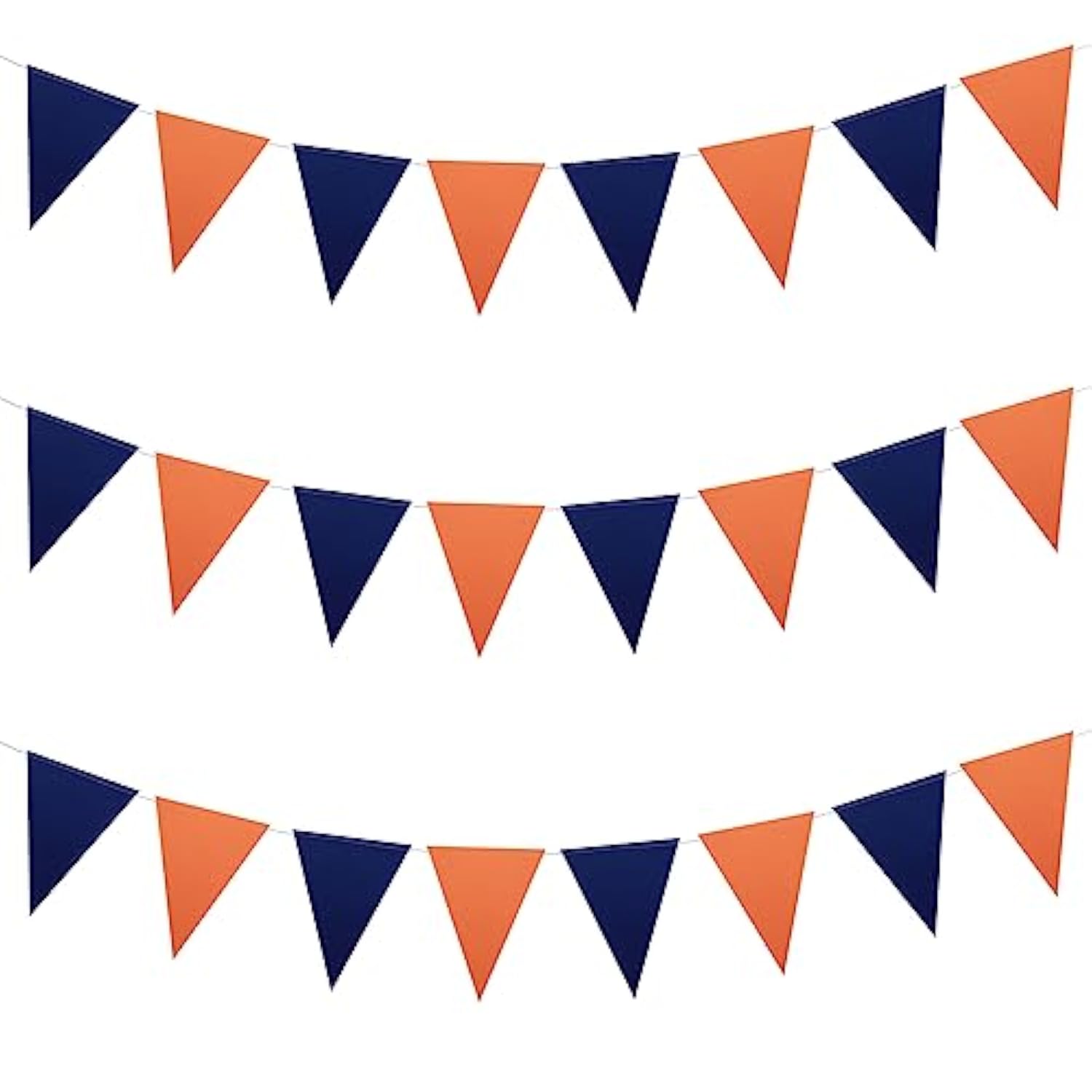 3 Pack Orange Navy Double-Sided Glitter Pennant Banner Triangle Flags Decor