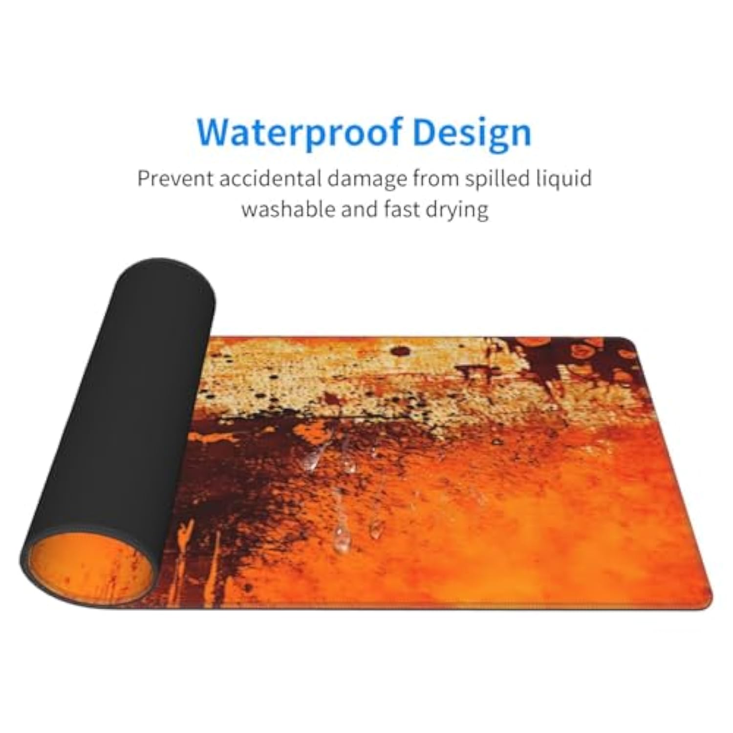 Burnt Abstract Monochrome Orange Graphic Blots Mouse Pad, 31.5 X 11.8 In Rubber Base Mouse Pad With Stitched Edges For Office Home
