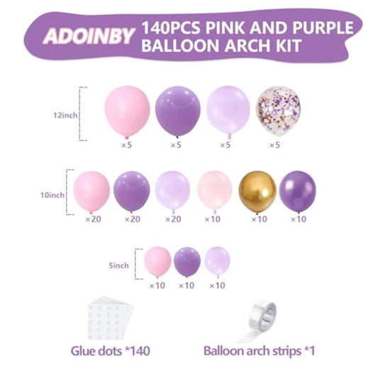 Pink And Purple Balloon Arch Kit, 140Pcs Lavender Metallic Purple Macaron Light Pink With Gold Balloon Garland Kit For Wedding, Engagements, Birthday, Baby Shower, Anniversary Party Decoration