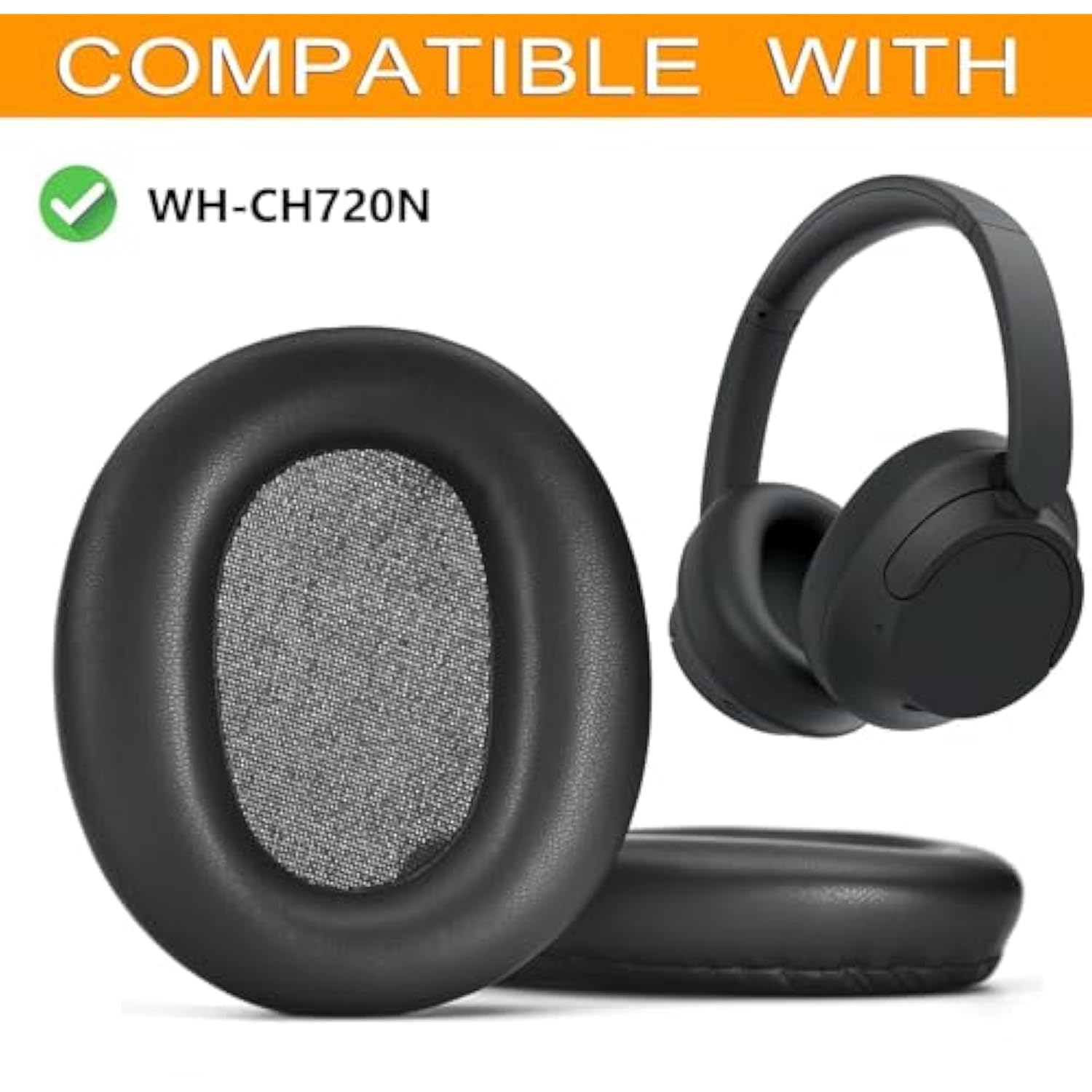 Wh-Ch720N Ear Pads Replacement - Ear Cushions Compatible With Compatible With Sony Wh-Ch720N Noise Canceling Wireless Headphones,Ear Pads With Softer Leather, Noise Isolation Foam (Black)