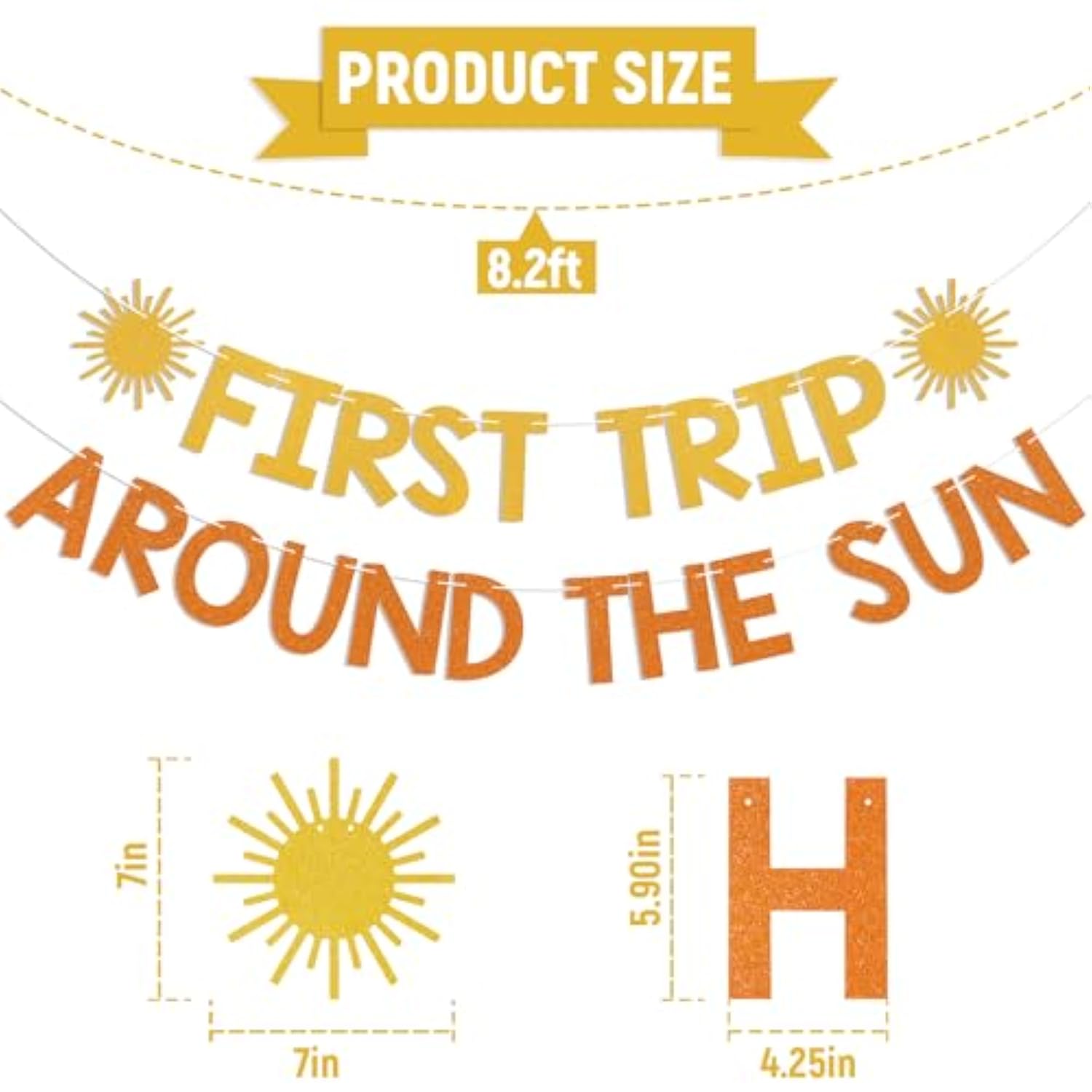 First Trip Around The Sun Banner - Boho Sunshine 1St Birthday Party Banner, Sunshine Baby Shower Party Decorations Gold Orange