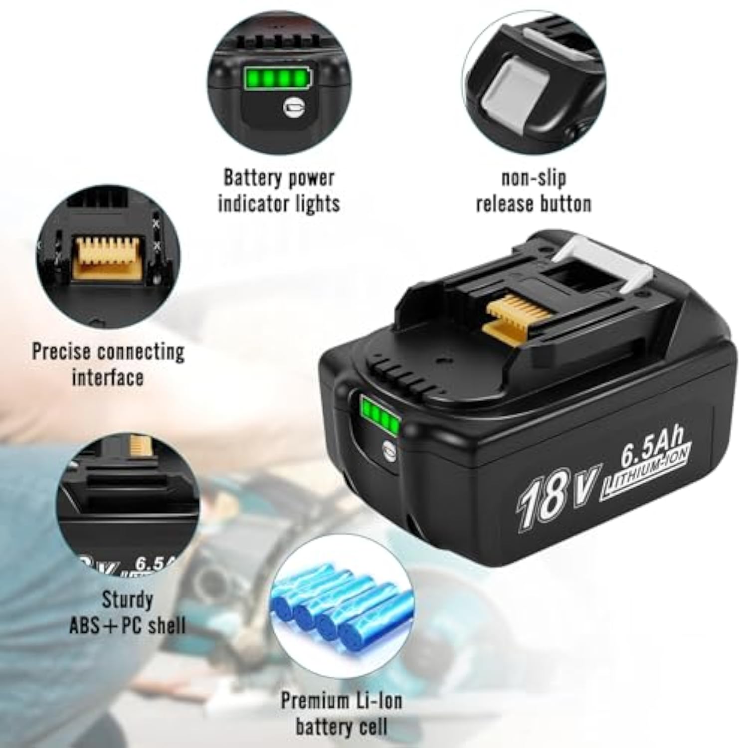 2 Pack 18V 6.5Ah Replacement Battery For Makita 18V Battery, Li-Ion Battery Replace For Makita 18V Battery Bl1815 Bl1820 Bl1825 Bl1830 Bl1835, Compatible With Makita 18V Cordless Power Tools