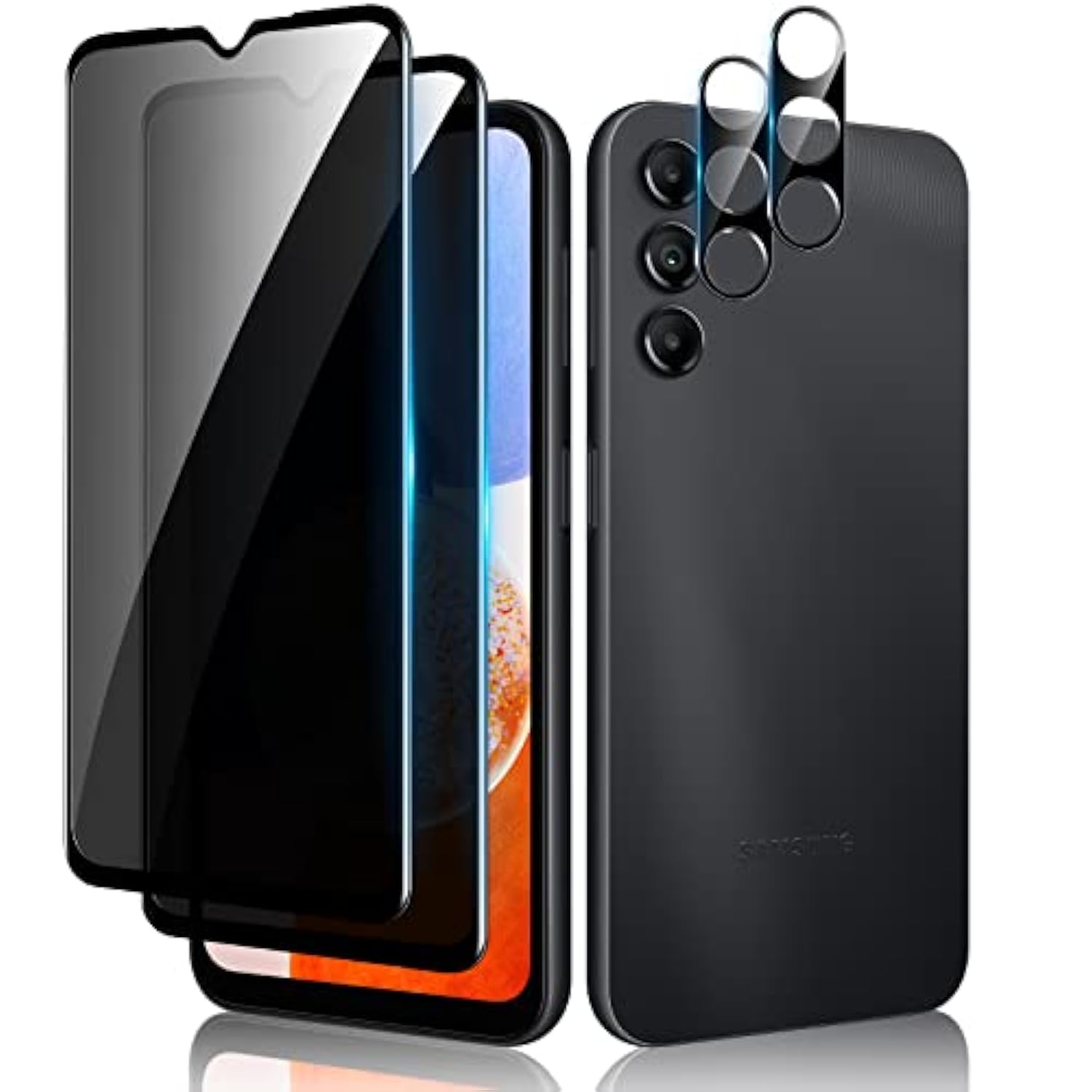 [2+2 Pack] Privacy Screen Protector For Samsung Galaxy A14 5G With Camera Lens Protector, Anti-Spy Tempered Glass Film, Full Coverage, Anti-Scratch, Bubble Free, Case Friendly, Easy Installation