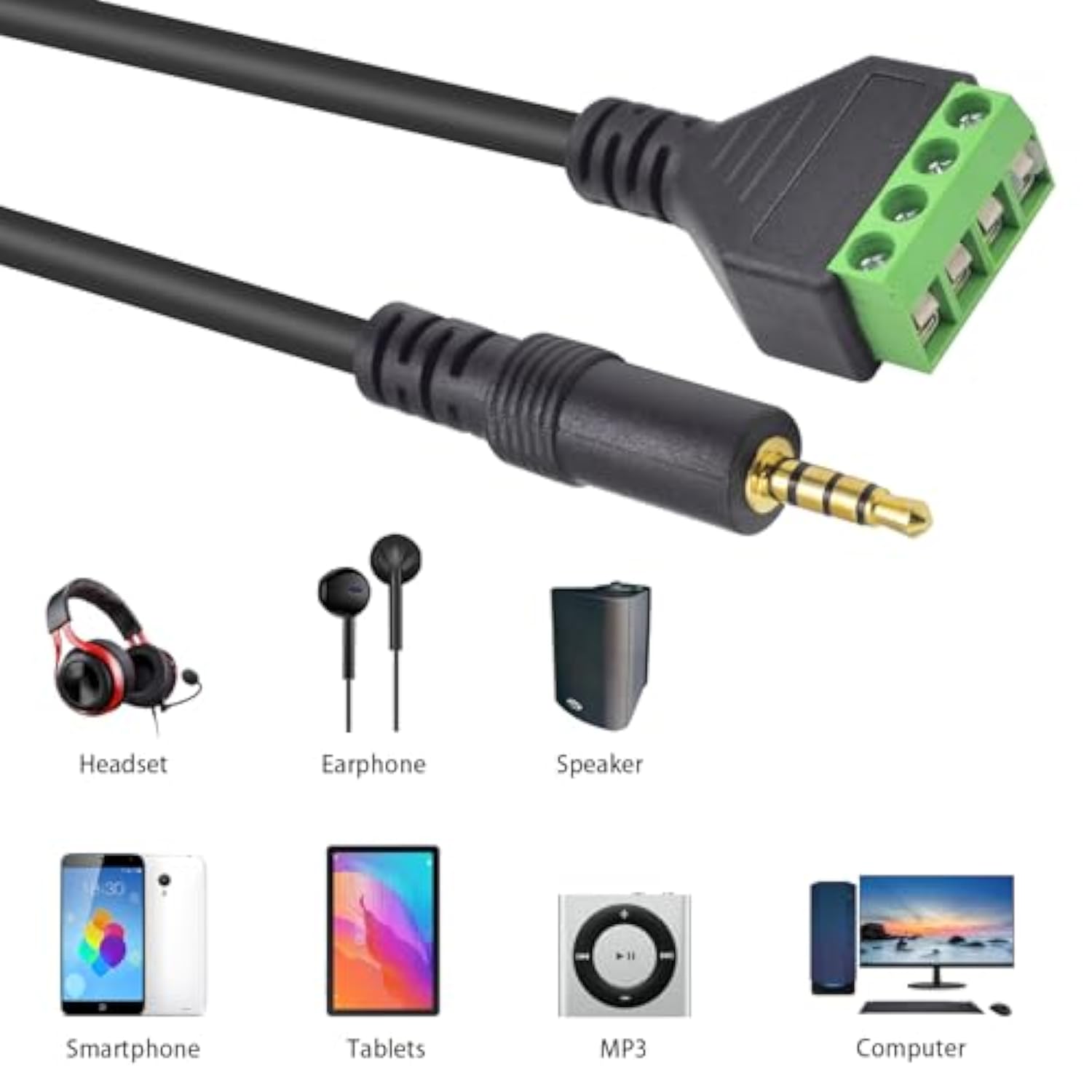 3.5Mm Speaker Wire Adapter, 3.5Mm (1/8") 4 Pole Stereo Trrs Male Jack To Av 4 Screw Terminal Block Balun Connectors Cable 30Cm (1/8Inch/ 4Pin)