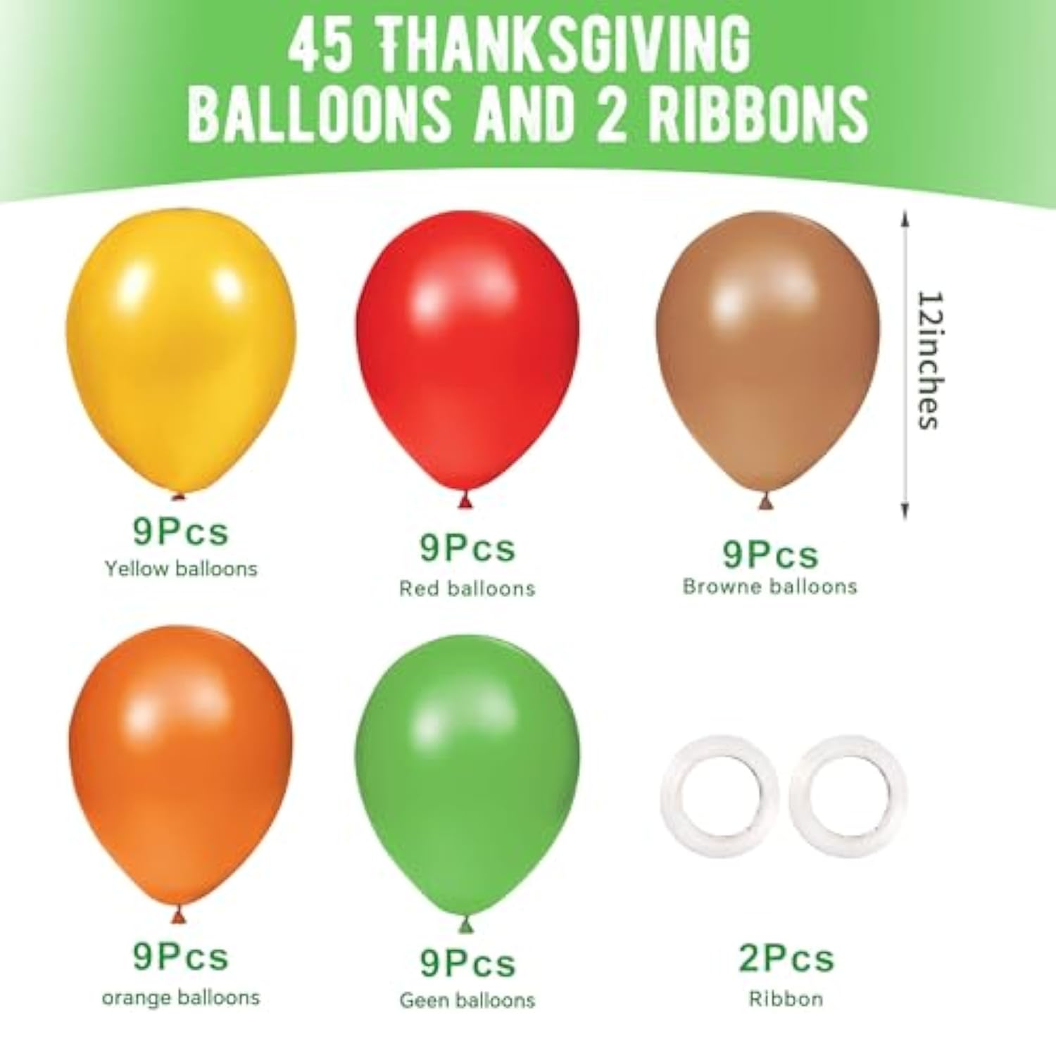 Thanksgiving Balloons 45Pack 12Inch Orange Red Yellow Green Brown Latex Party Decor