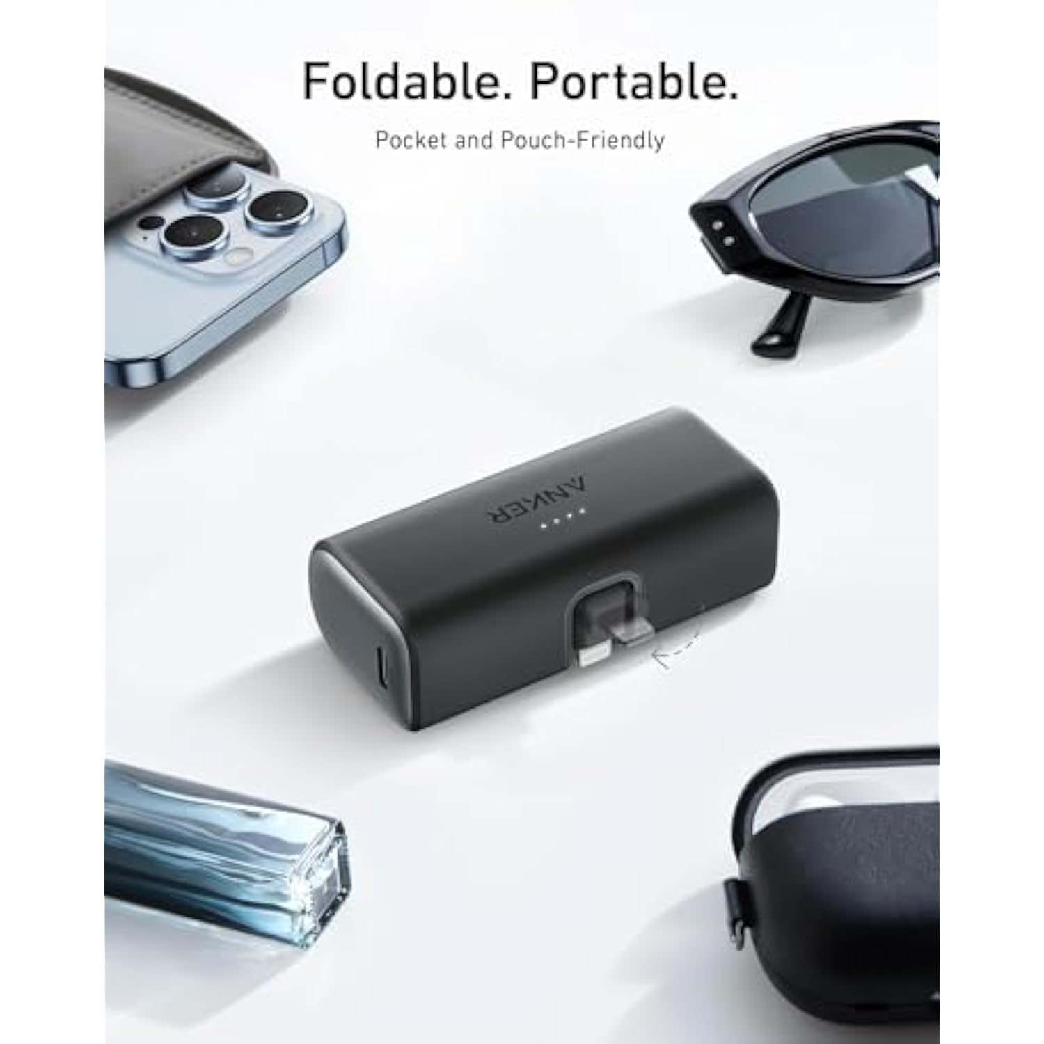 Anker Nano Power Bank with Built-in Lightning Connector, Portable Charger 5,000mAh MFi Certified 12W, Compatible with iPhone 14/13/12 Series (Black)