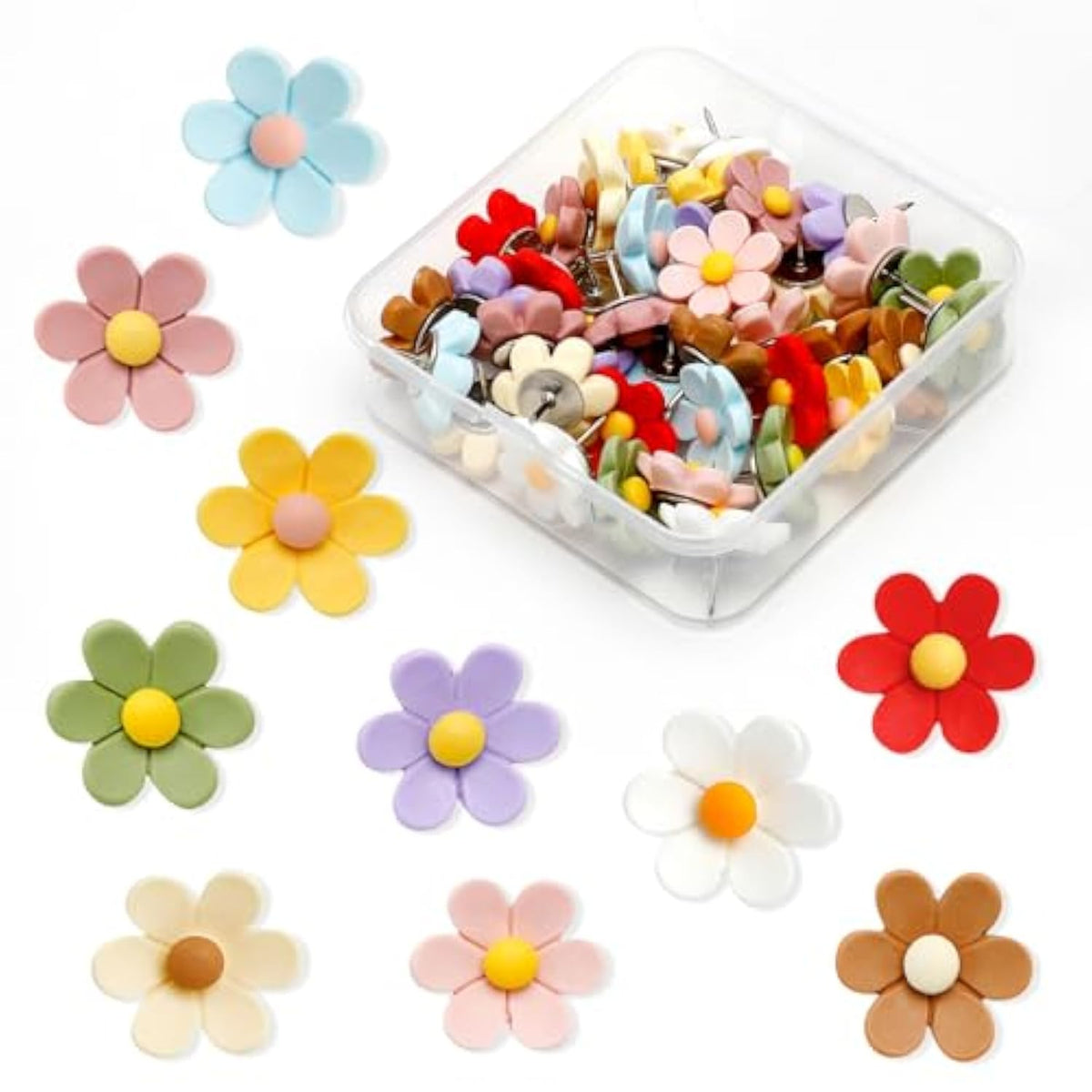 40Pcs Flower Push Pins Flower Cute Pins Decorative Flower Cork Board Tacks For Bulletin Board, Photos Wall Maps, Other Offices Schools Supplies And Accessories, Christmas Decoration