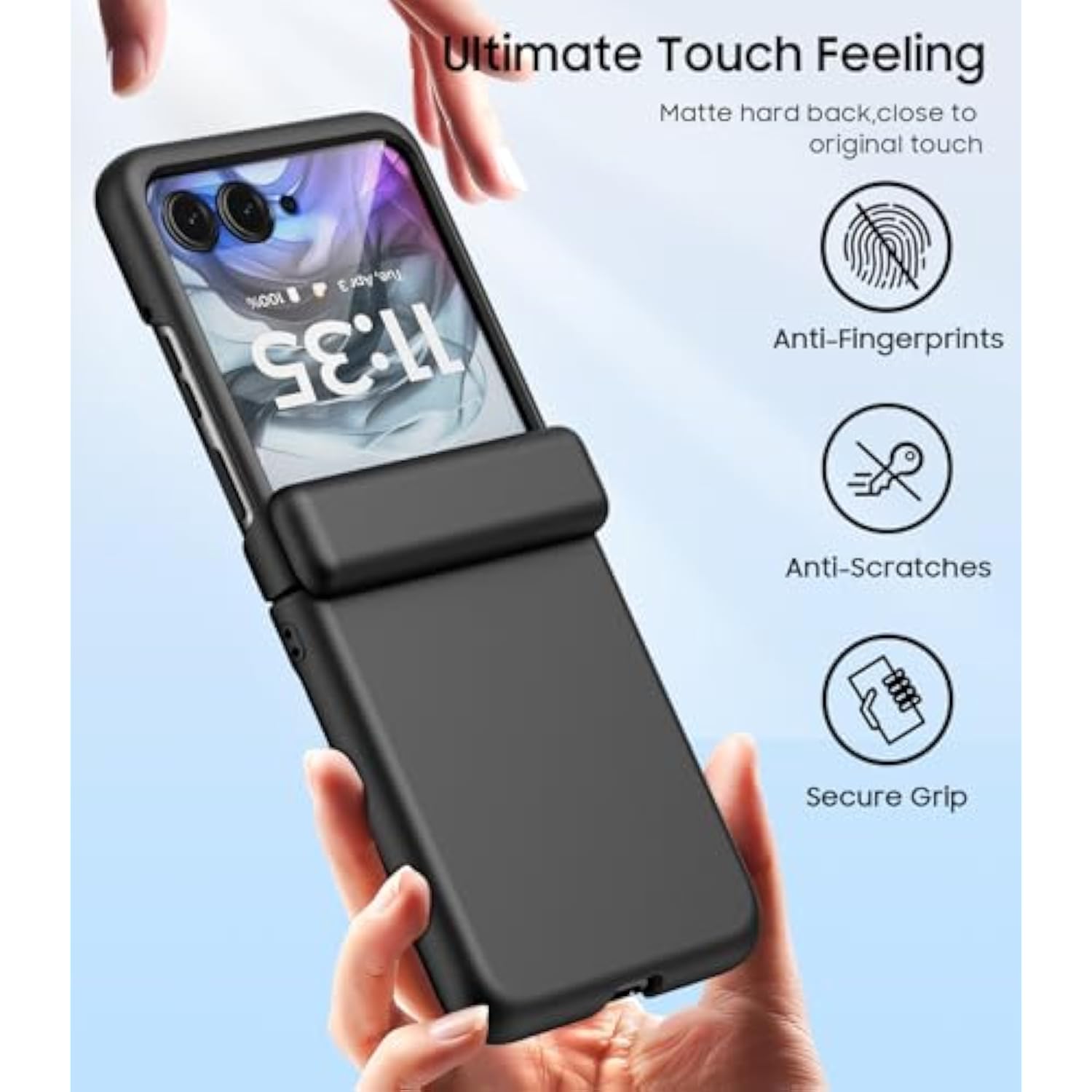 For Motorola Razr 2024 Case, Built-In Outer Screen Protector & Hinge Protection, Slim Fit Hard Full Body Shockproof Phone Cover For Moto Razr 2024, Black