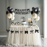 Black Bow Birthday Party Decorations Black And White Balloons Whit Bow Happy Birthday Banner Bow Haning Swirls Bow Cake And Cupcake Toppers For Girls Baby Shower Coquette Birthday Party Decorations