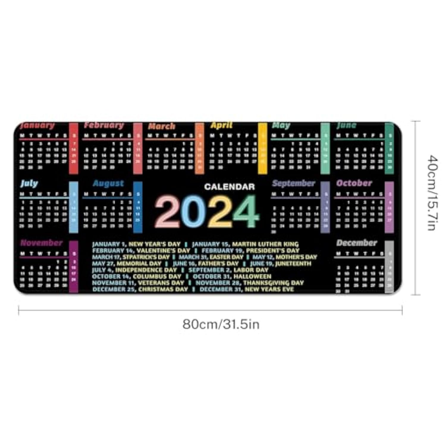 2024 Office Year Calendar Mouse Pad Large Gaming Mat Non-Slip Desk Pad Keyboard And Mouse Desk Mat For Gamer, Office & Home, 31.5 X 15.7 In