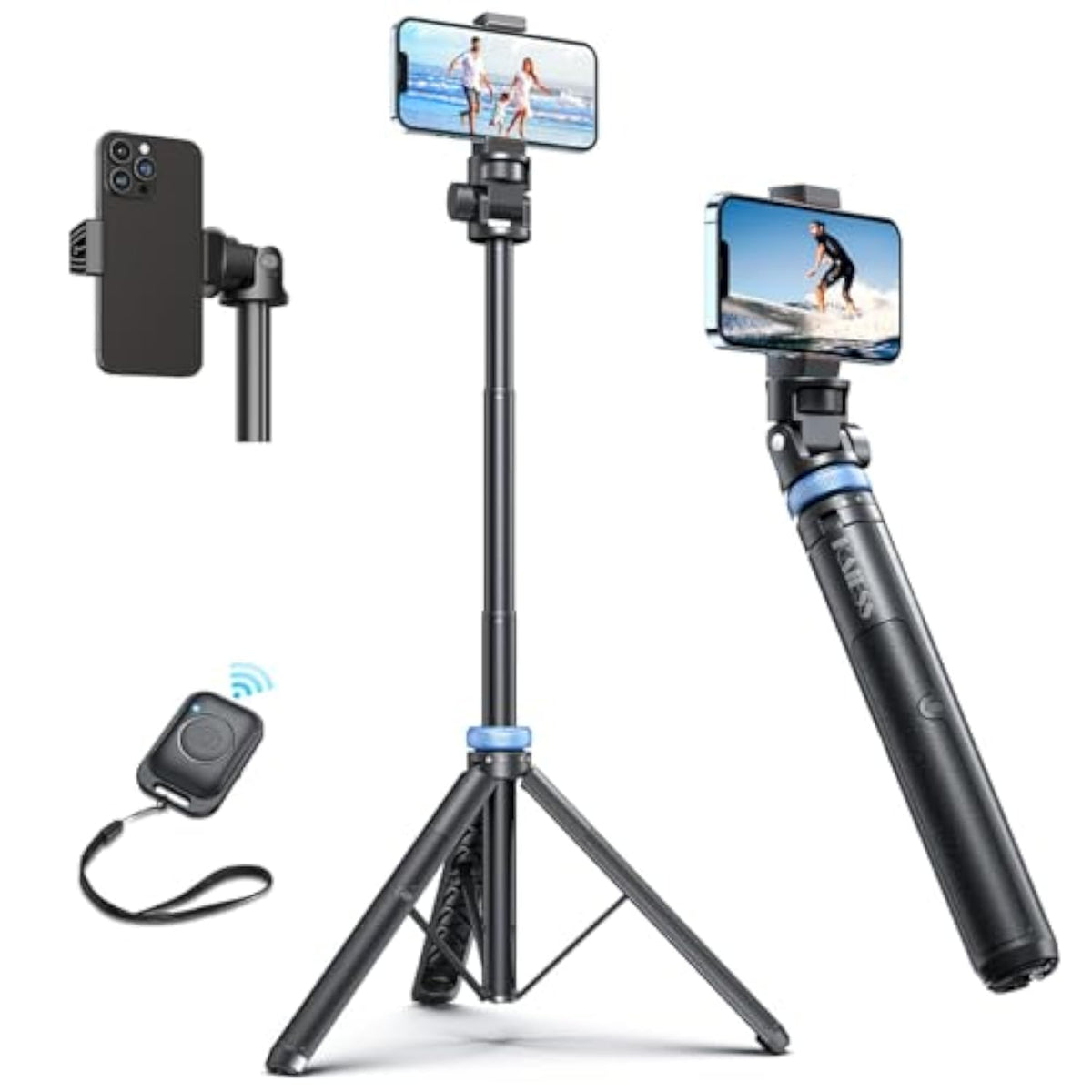 62" Phone Tripod & Selfie Stick, Extendable Photography Light Stand With Wireless Remote, Solidest, Portable, Lightweight, Compatible With Iphone/Android Phone