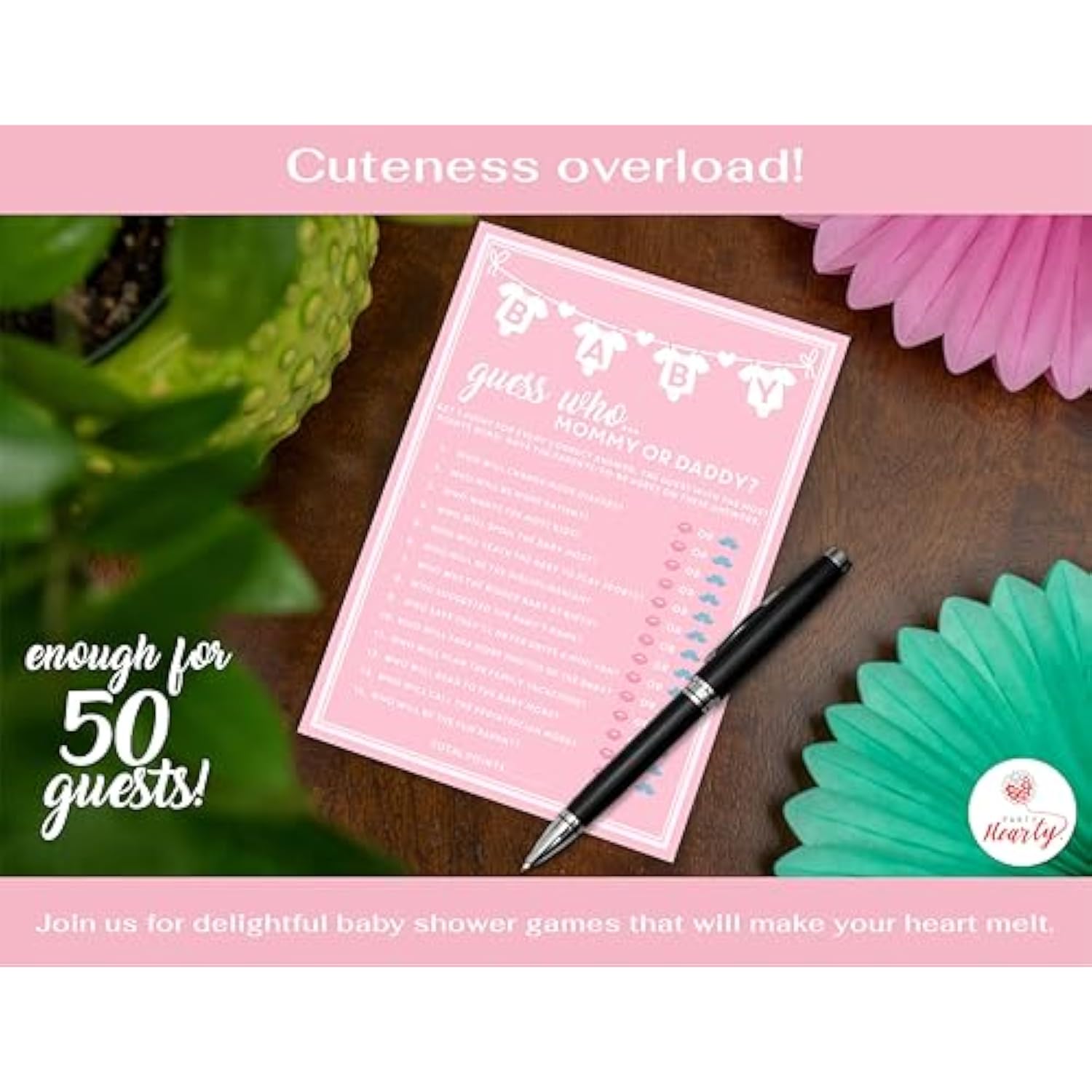Baby Shower Games For Girl, 50 Pcs Pink Mommy Or Daddy Guess Who Game, Fun Activity Cards, Ideas