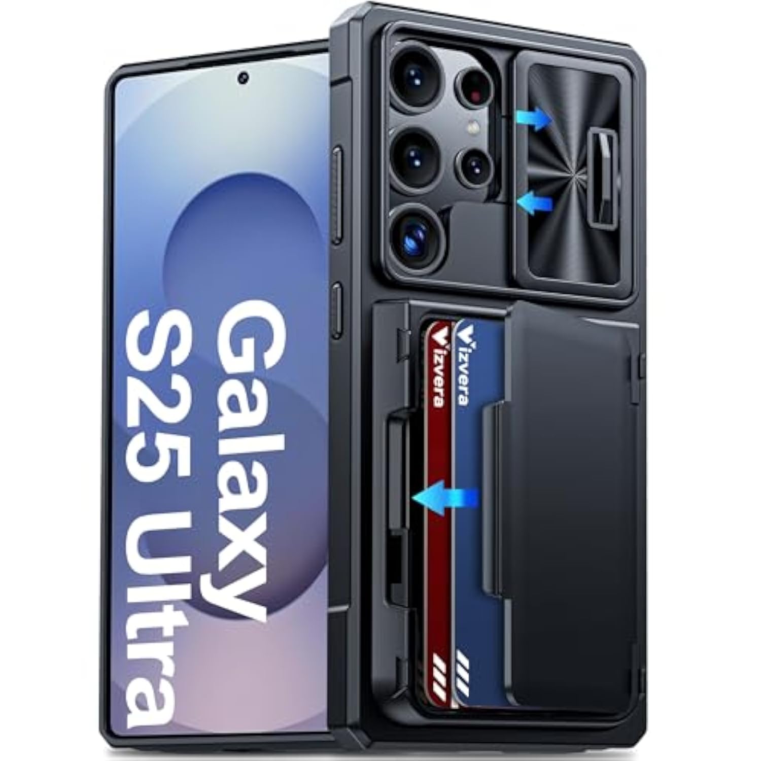 For Samsung Galaxy S25 Ultra Case Wallet Rfid [Cards Holder][Camera Cover][Edge Raised] Full Body Rugged Shockproof Silicone Protective Phone Case For Galaxy S25 Ultra 6.9" 2025(Black)