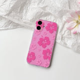 Compatible For Iphone 16 Case Cute Clear Hibiscus Flower Floral Aesthetic Printed Design For Girls Women Soft Tpu Shockproof Protective Girly For Iphone 16-Pink Flower