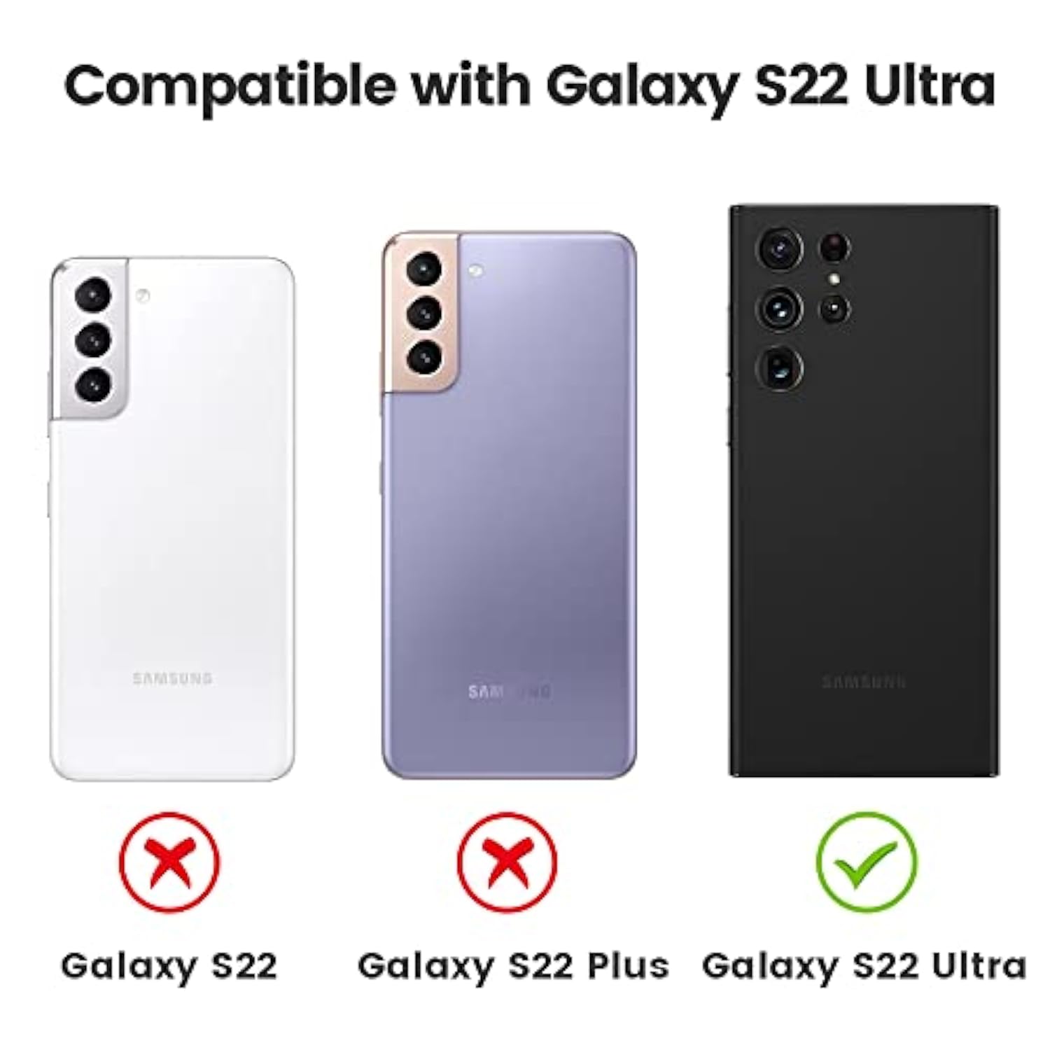 [3+2Pcs For Samsung Galaxy S22 Ultra Camera Lens Protector, 9H Tempered Glass Camera Cover Screen Protector Metal Individual Ring For S22 Ultra 5G 2022 [Installation Tray][Removal Tool]- Black