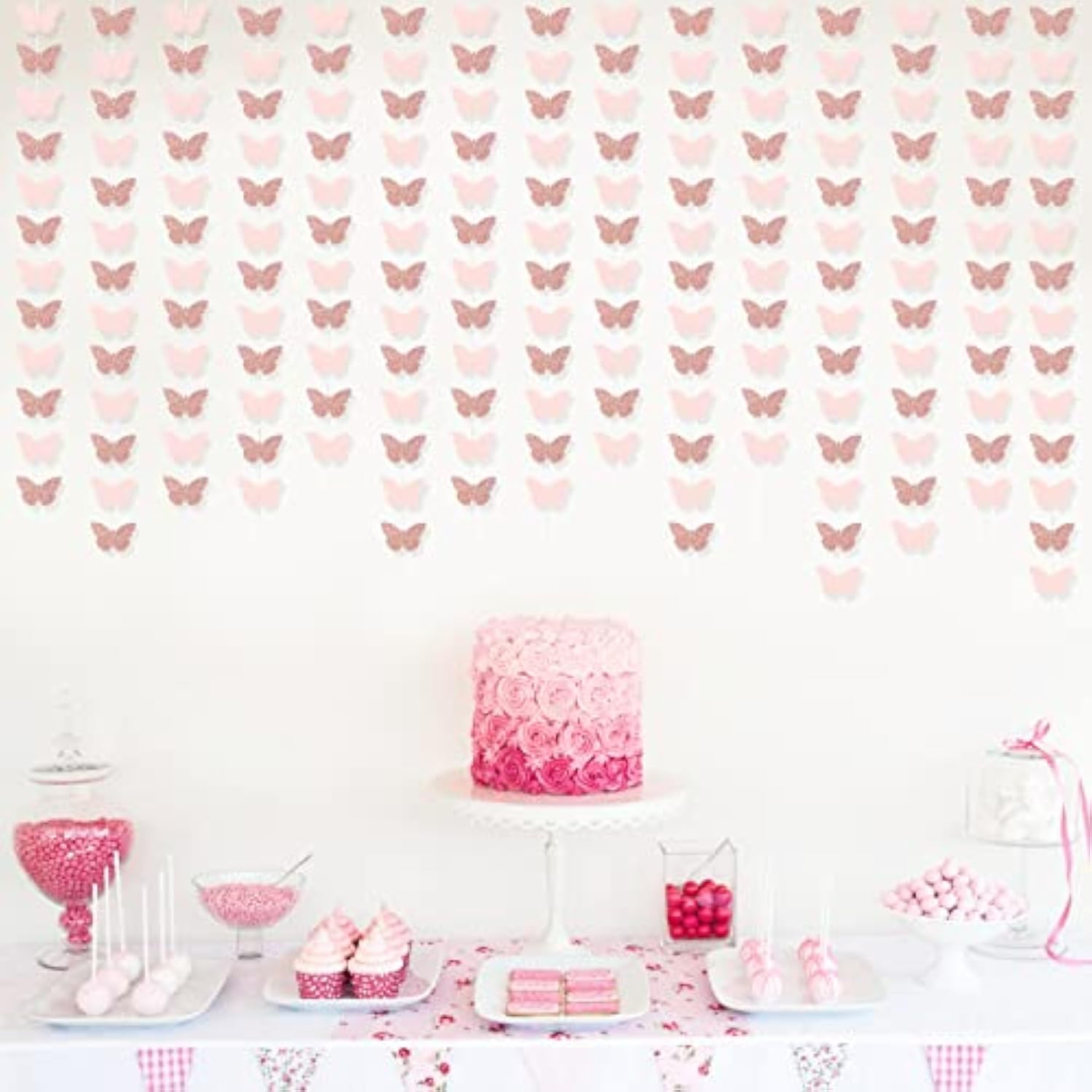40 Feet Rose Gold Birthday Banner Streamers Butterfly Garland Paper Banner Hanging Party Supplies,Spring Hanging Butterfly Party Banner Mother Day Butterfly Hanging Decorations Wedding Baby Shower