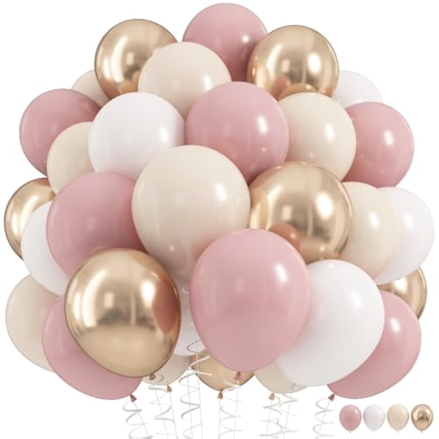60pcs Nude & Dusty Pink Balloon Set – Neutral Blush, Apricot, Beige and Gold Party Decor