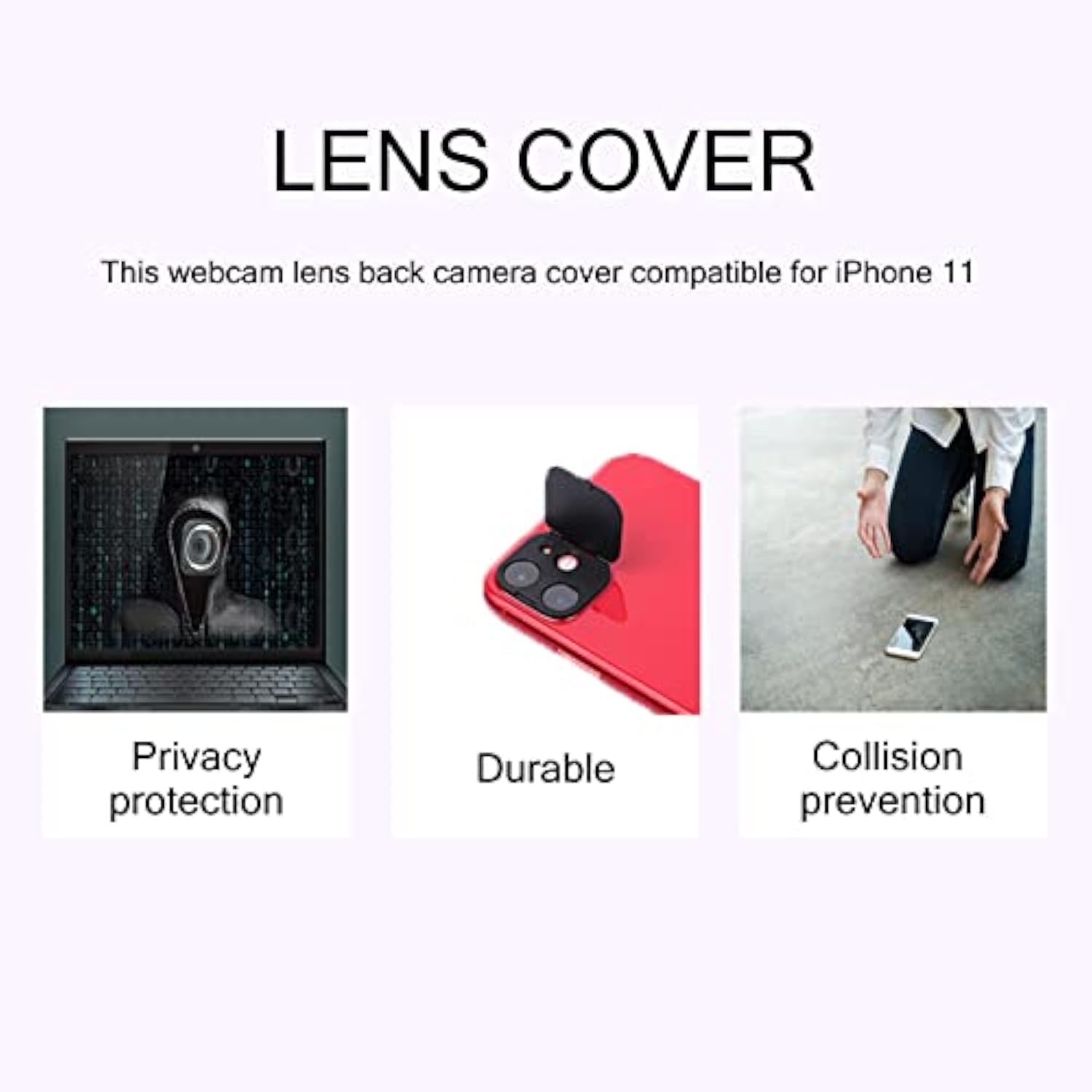 Phone Camera Lens Cover Compatible for iPhone 11, Camera Lens Protector for Privacy and Security, Strong Adhesive, 2 Pack