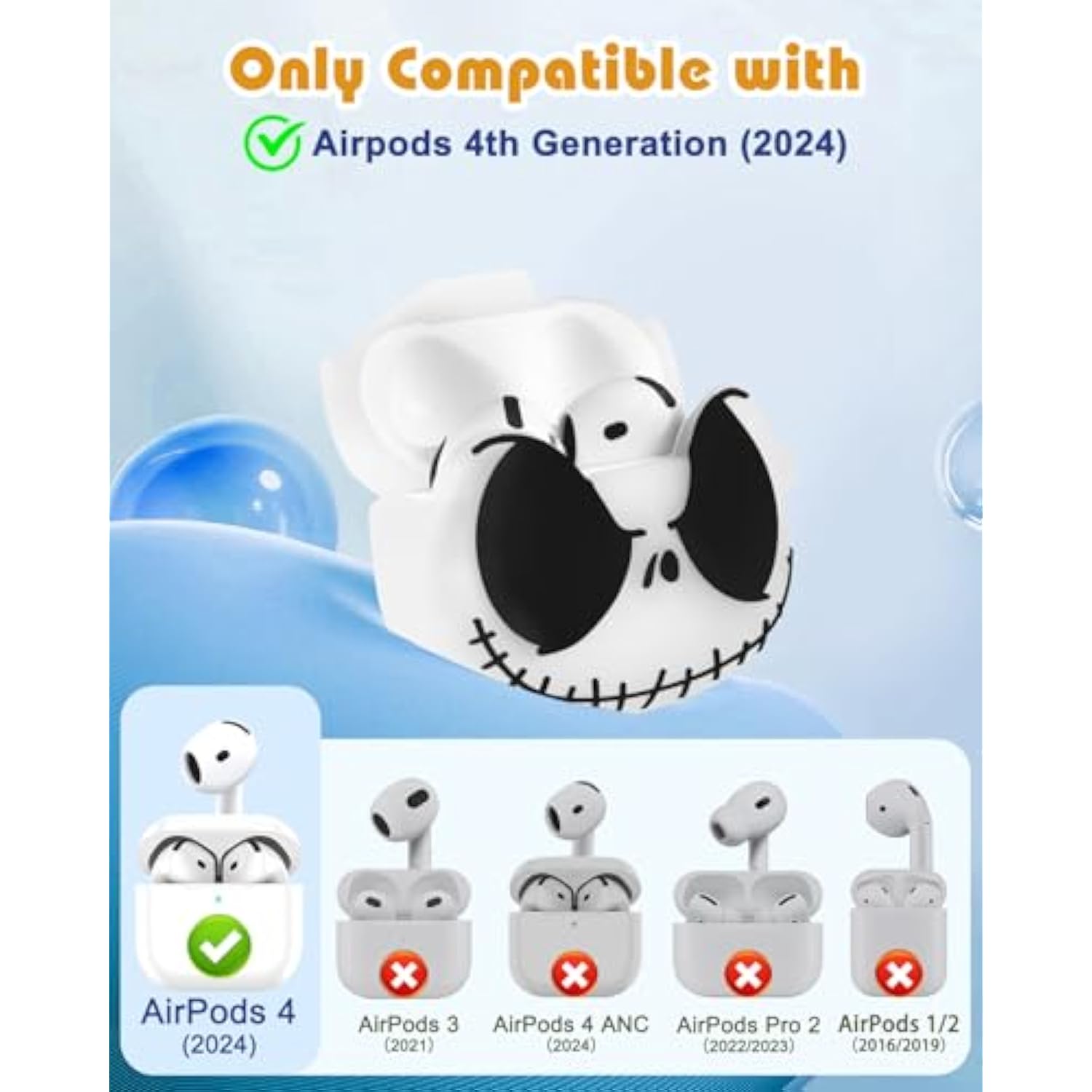 Boaretiu For Airpods 4 Case - 3D Glow In The Dark Cute Funny Smiley Skull Character Anime Scary Horror Cool Cover Design With Carabiner Keychain For Women Girls Girly Boy For Airpod 4 Case, Skeleton