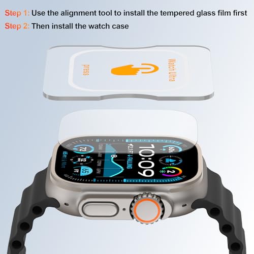 Rugged Waterproof Case for  Watch Ultra 3/2/1 49mm with Screen Protector,Metal & PC Bumper+9H Tempered Glass,Stylish Shockproof Men Cover for