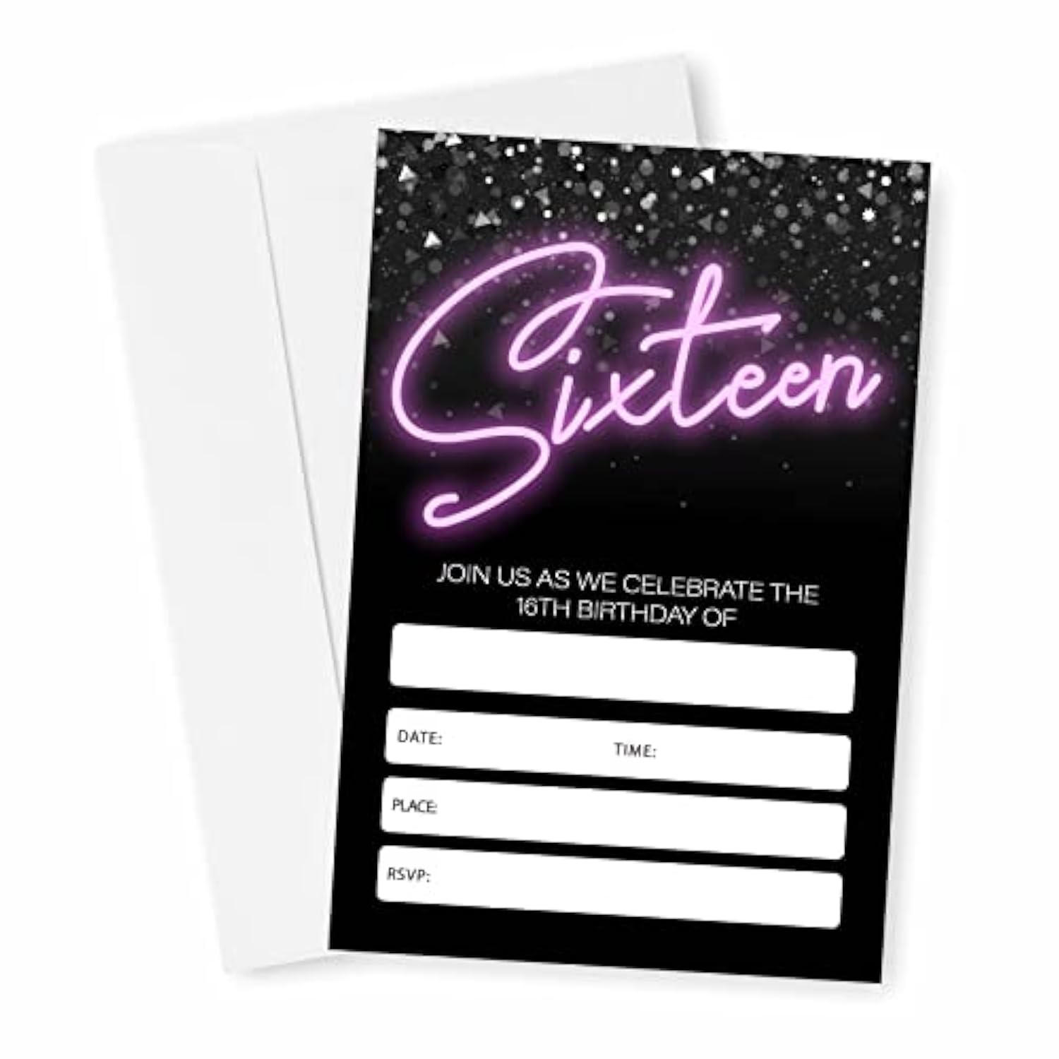 Neon 16Th Birthday Invitations, Glow Theme Birthday Party Invites Decorations, Kids Adults Birthday Party And Events Supplies, 20 Fill-In Invites Cards With Matching Envelopes?Yqk-023?