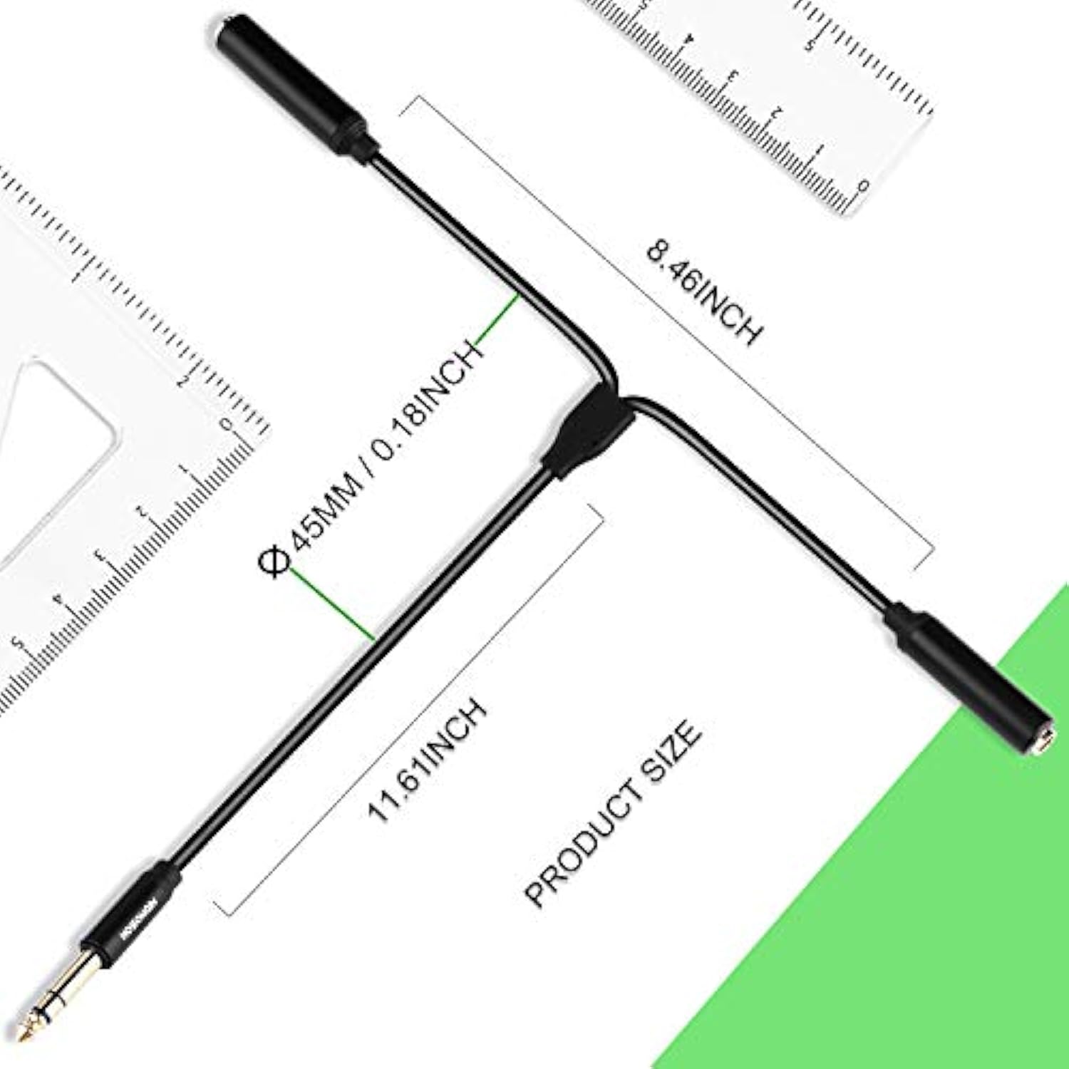 1/4" Splitter Cable, Trs To Dual 1/4" Trs Stereo Y Adapter, Gold-Plated Connectors, High-Fidelity Sound, Durable Aluminum Alloy Shell For Studio, Dj, Headphones, Live Sound Systems - 1.6Ft